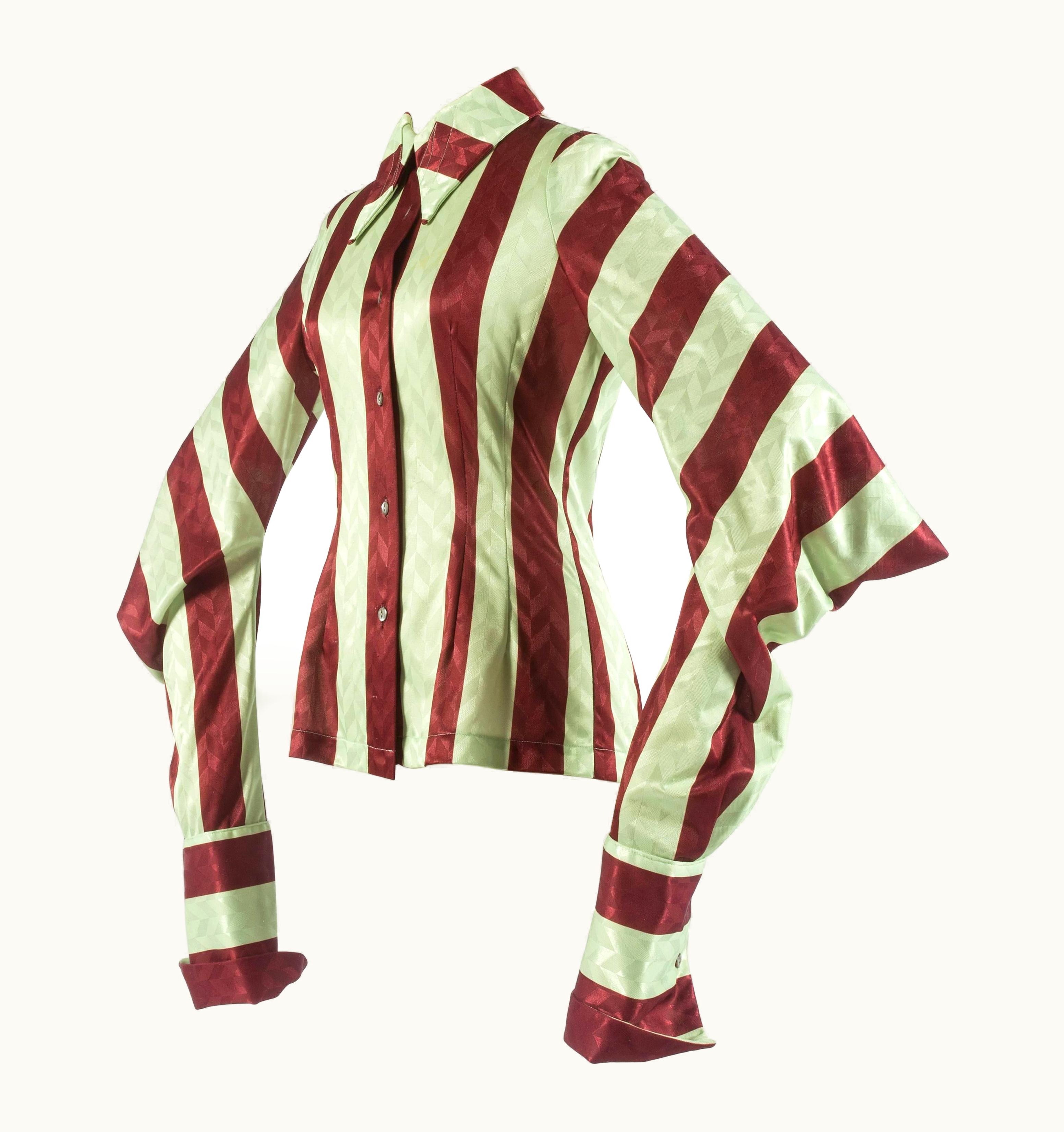 John Galliano John Galliano Red And Yellow Striped Blouse With Squared Sleeves, S/S 1991