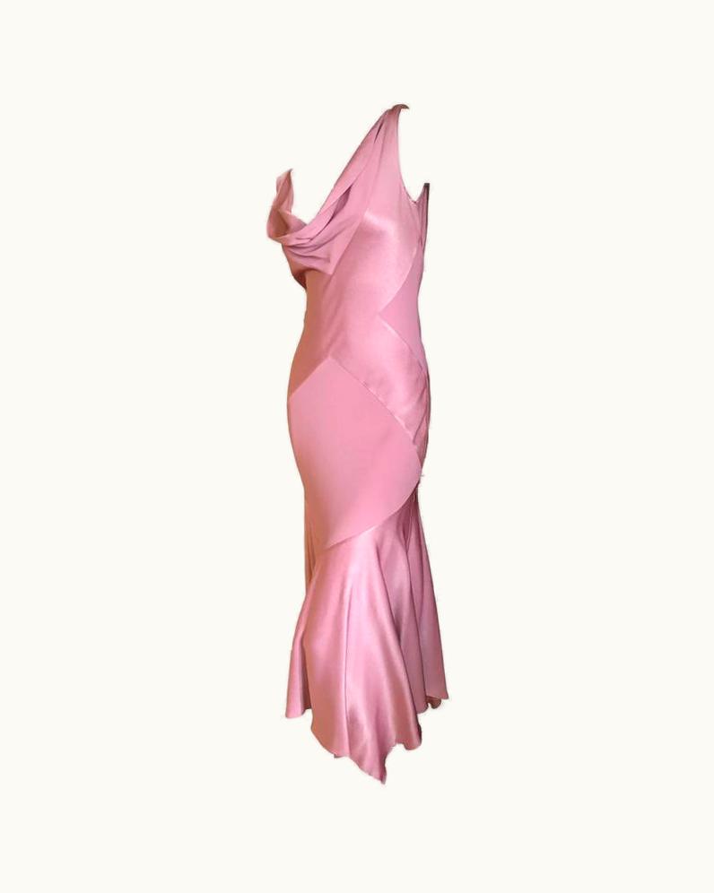 John Galliano John Galliano 1990' Bias Cut Rose Color Diamond Pattern Cowl Front Dress
