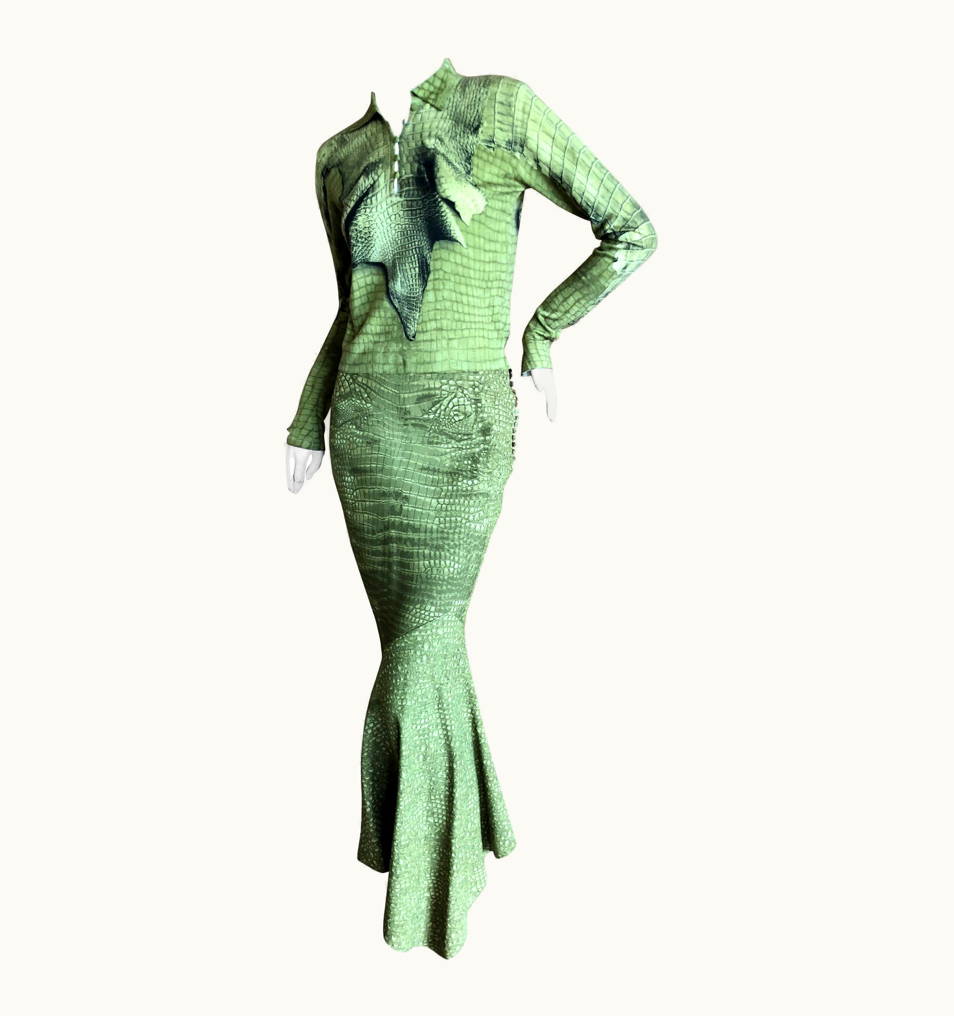 John Galliano John Galliano 1990' Alligator Print Cashmere Sweater W Matching Mermaid Skirt