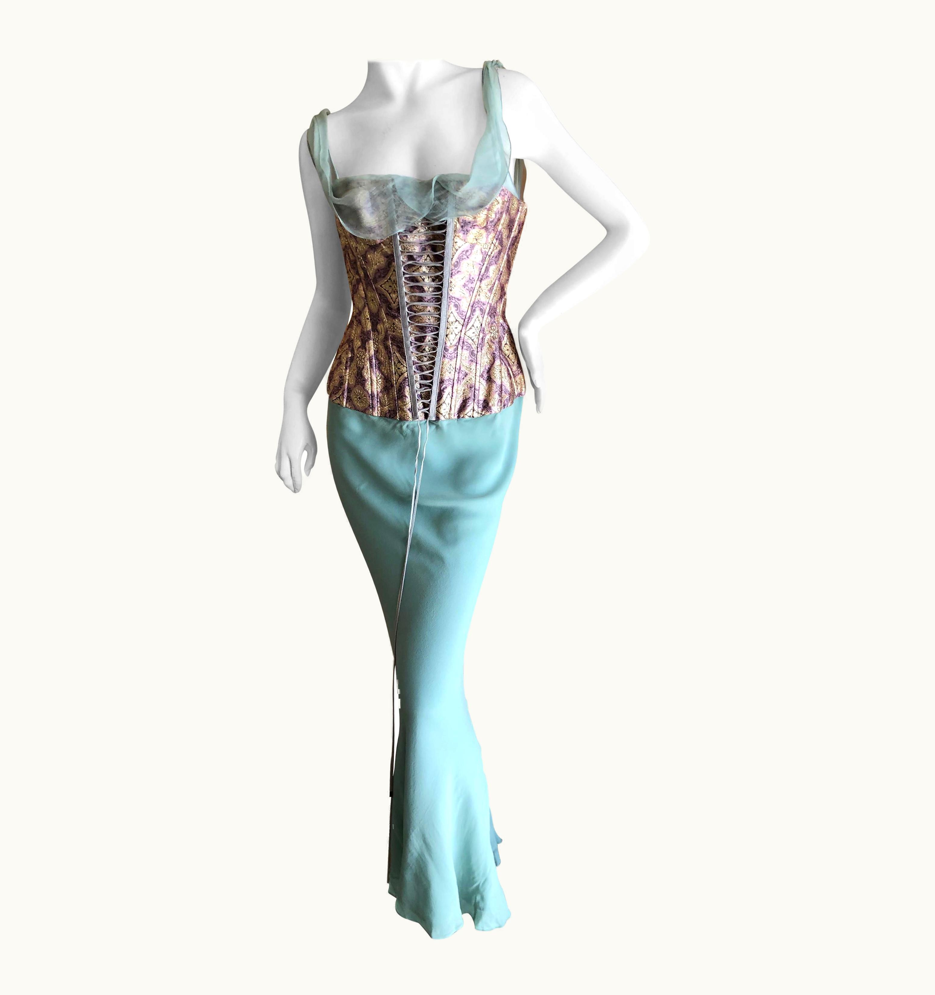 John Galliano John Galliano Vintage Bias Cut Full Corseted Evening Dress W Lace Up Details