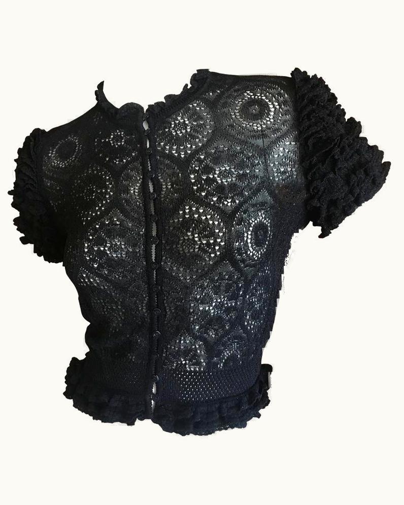 John Galliano John Galliano For Bergdorf Goodman 1994 Lace Top With Ruffle Cap Sleeves UZ0606778