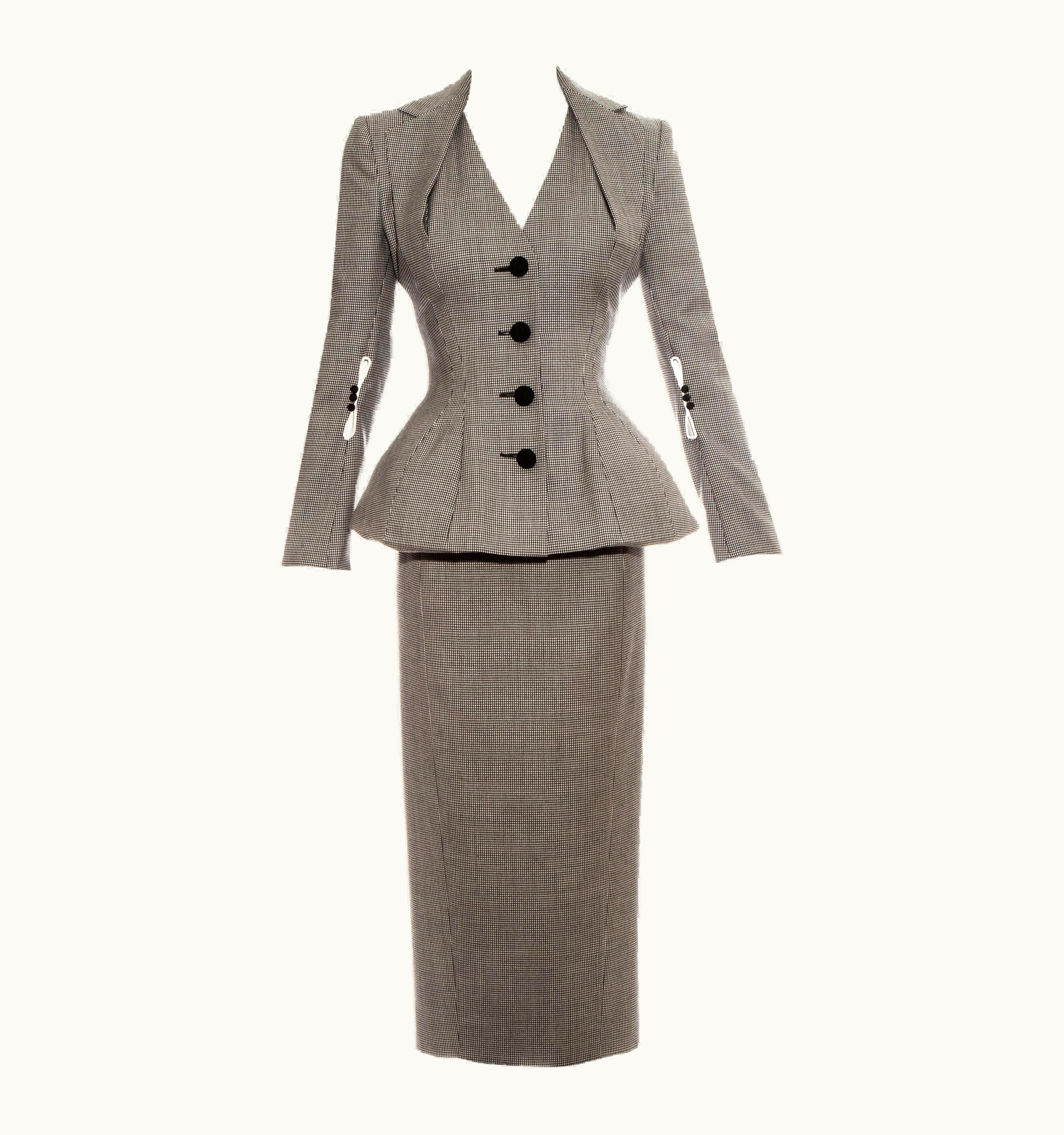 John Galliano John Galliano Hounds Tooth Check Wool Skirt Suit, S/S 1995 UZ0606785