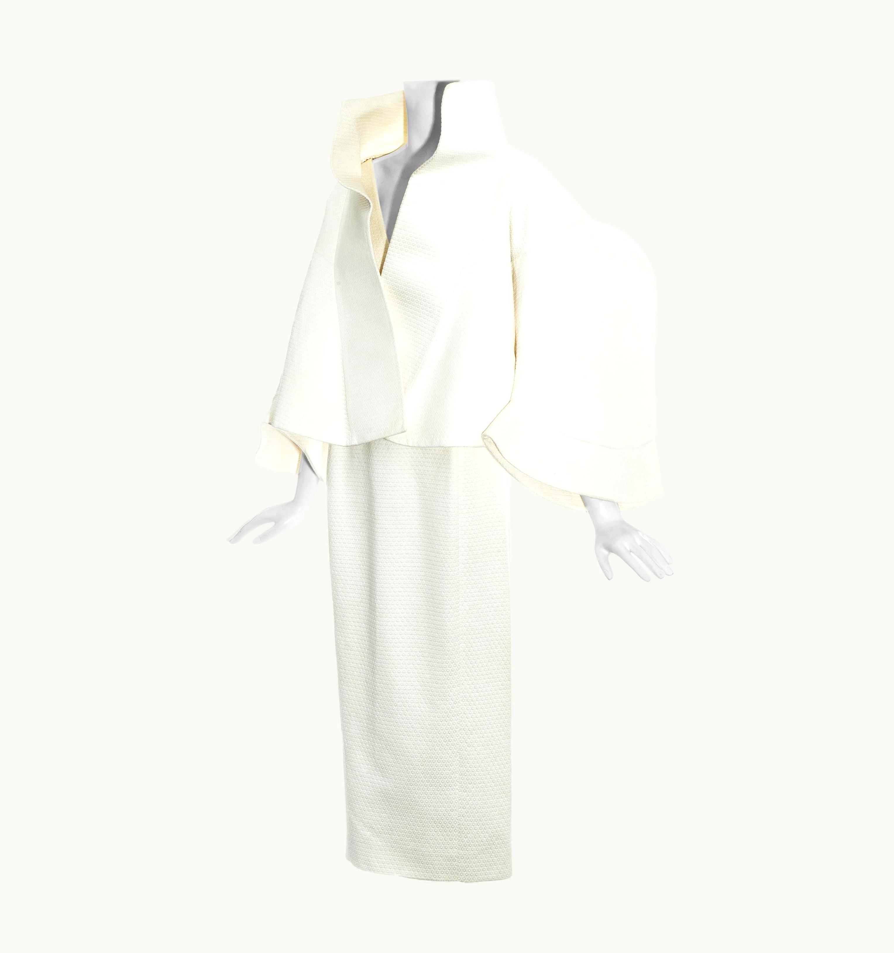 John Galliano John Galliano White Cotton Oversized Jacket And Dress Ensemble, S/S 1995