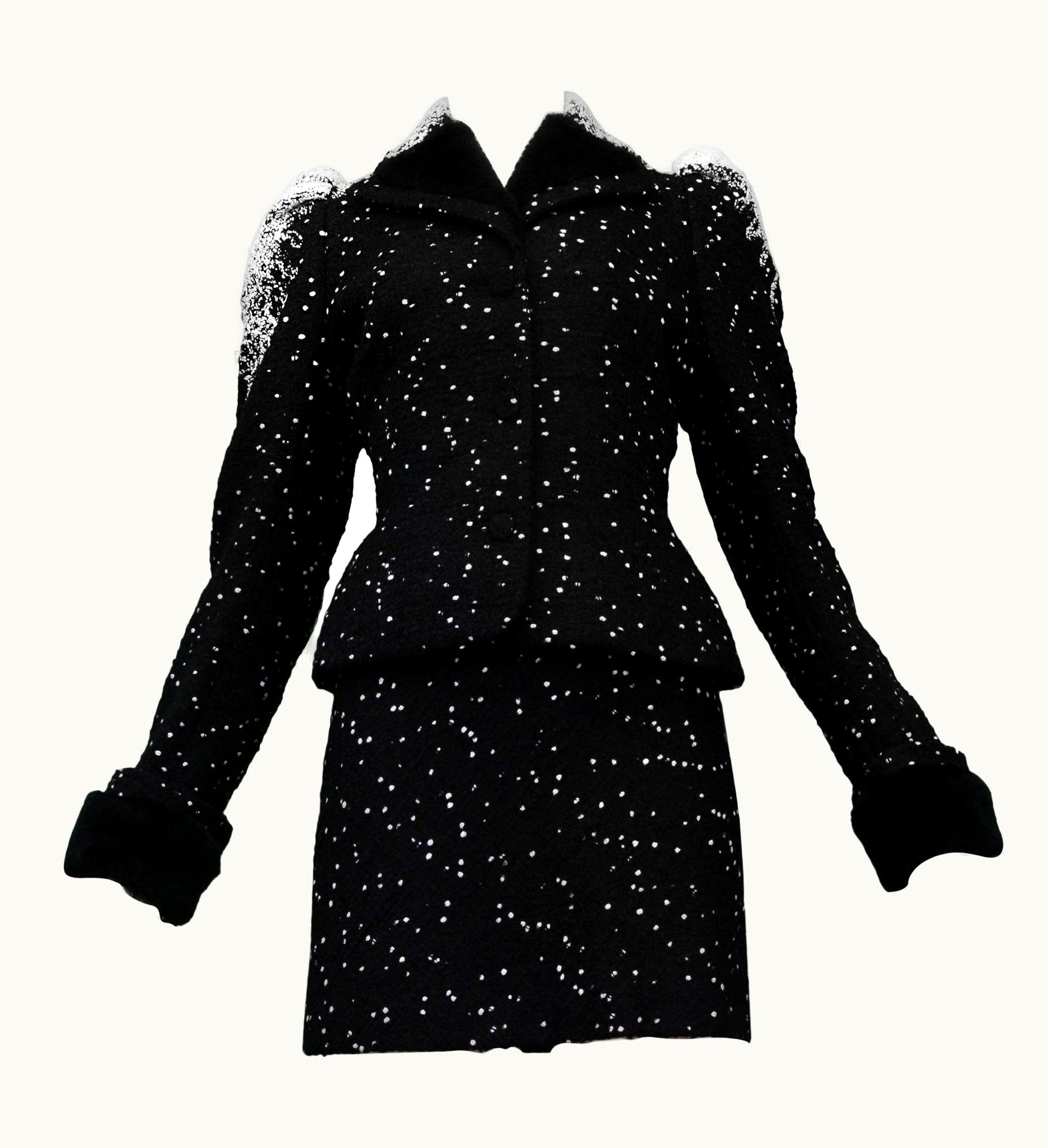 John Galliano John Galliano Black & White Snowstorm Stitch Jacket And Skirt 1996