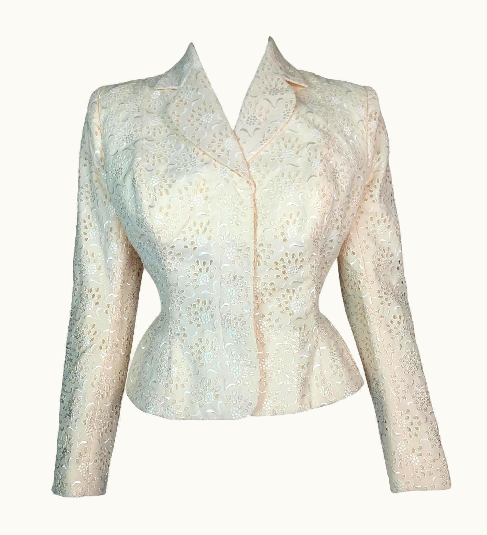 John Galliano S/S 1996 John Galliano Ivory Embroidered Eyelet Pin-Up 40' Style Jacket