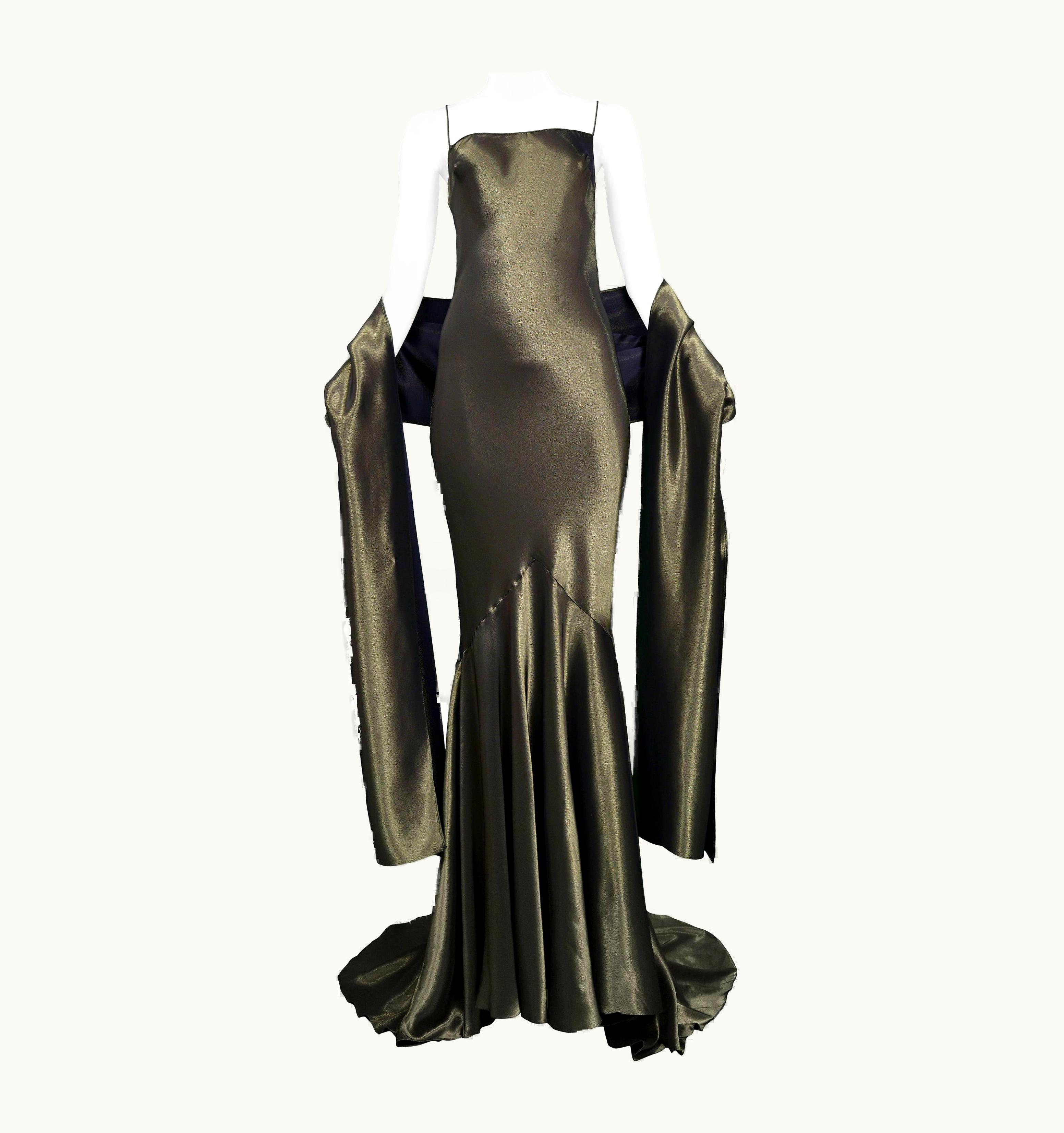 John Galliano John Galliano Gold Slip Gown And Wrap Ensemble 1997