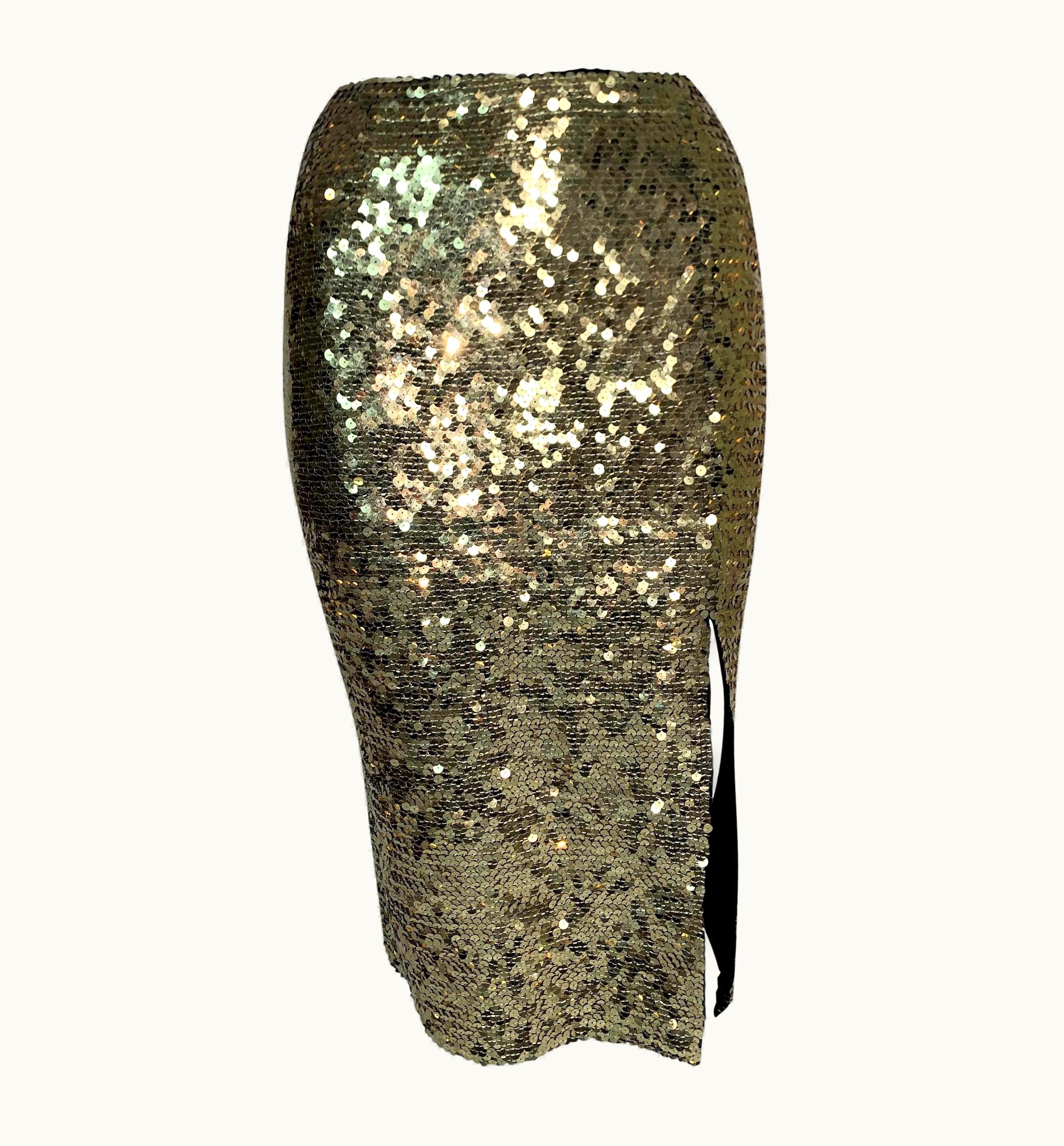 John Galliano Vintage AW 1997 John Galliano Gold Sequin Wiggle Skirt W Slit