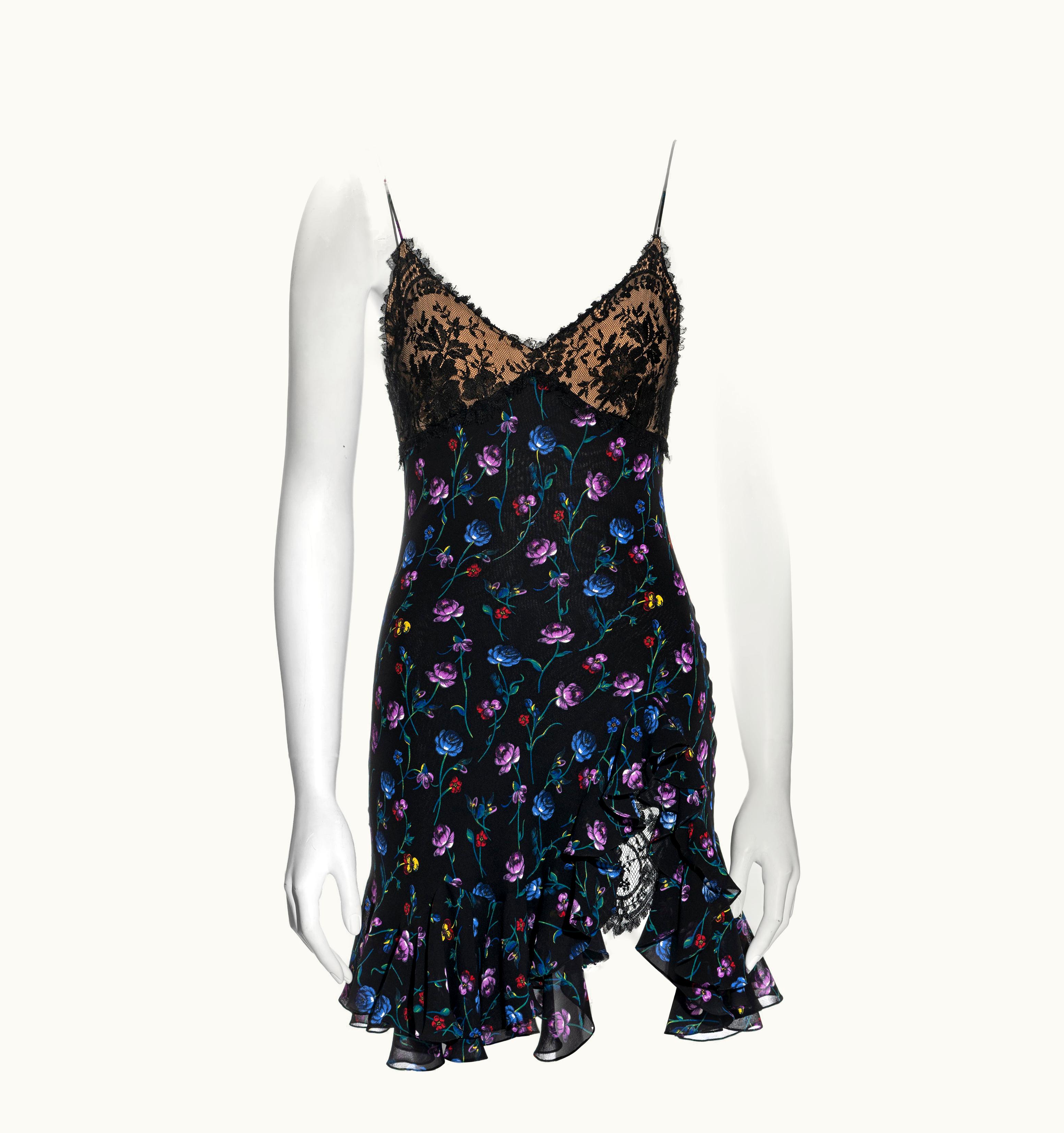 John Galliano John Galliano Floral Silk Jacquard And Lace Mini Slip Dress, S/S 1997