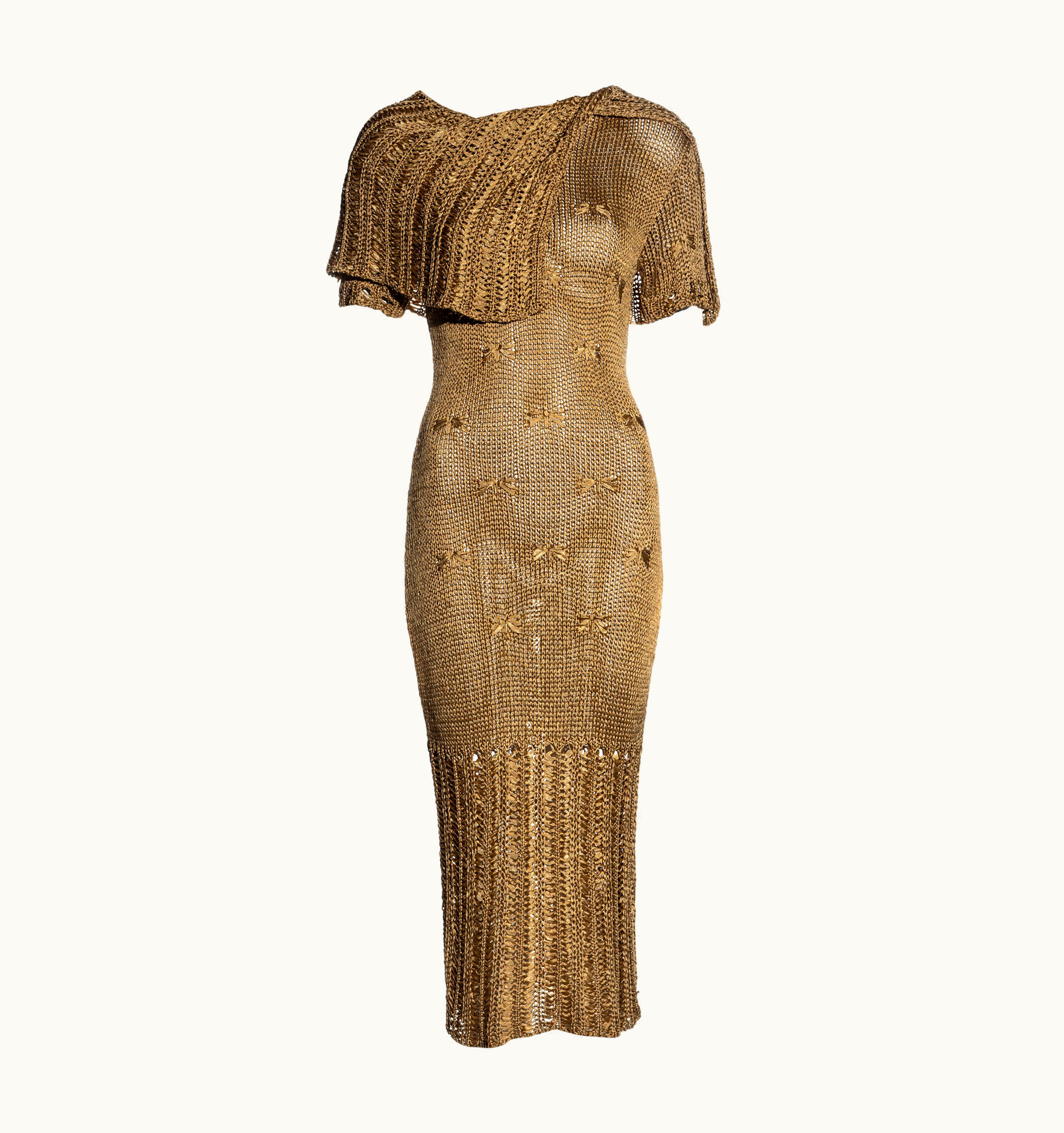 John Galliano John Galliano Gold Ribbon Crochet Dress, AW 1999