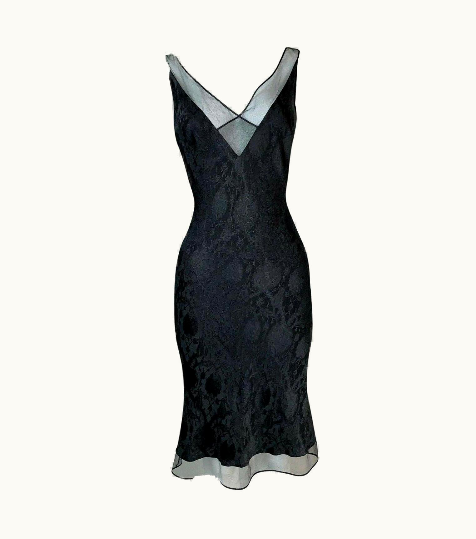 John Galliano 1999 John Galliano Sheer Black Patterned Mini Slip Dress