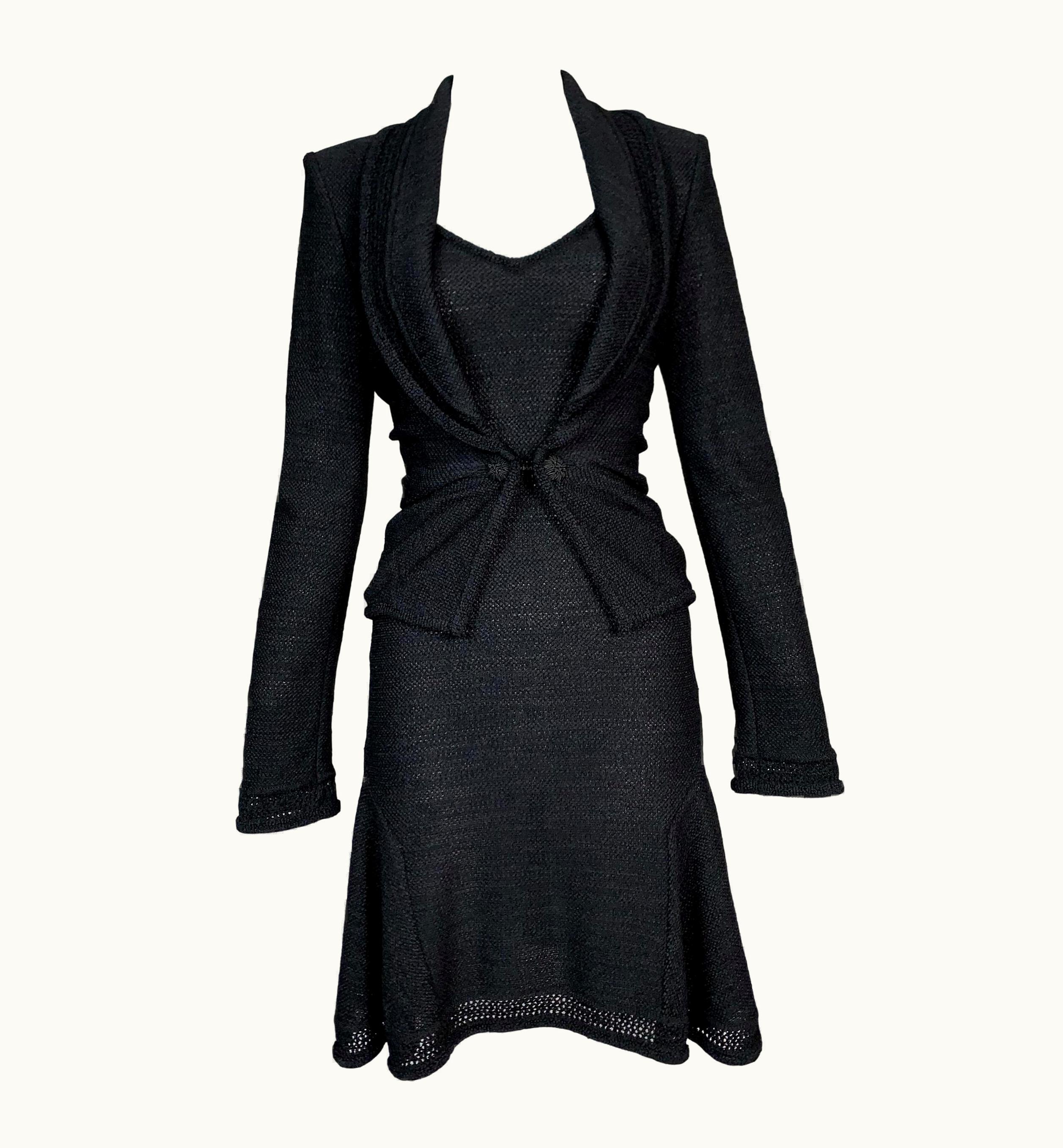 John Galliano S/S 1999 John Galliano Black Knit Skater Mini Dress & Jacket Set