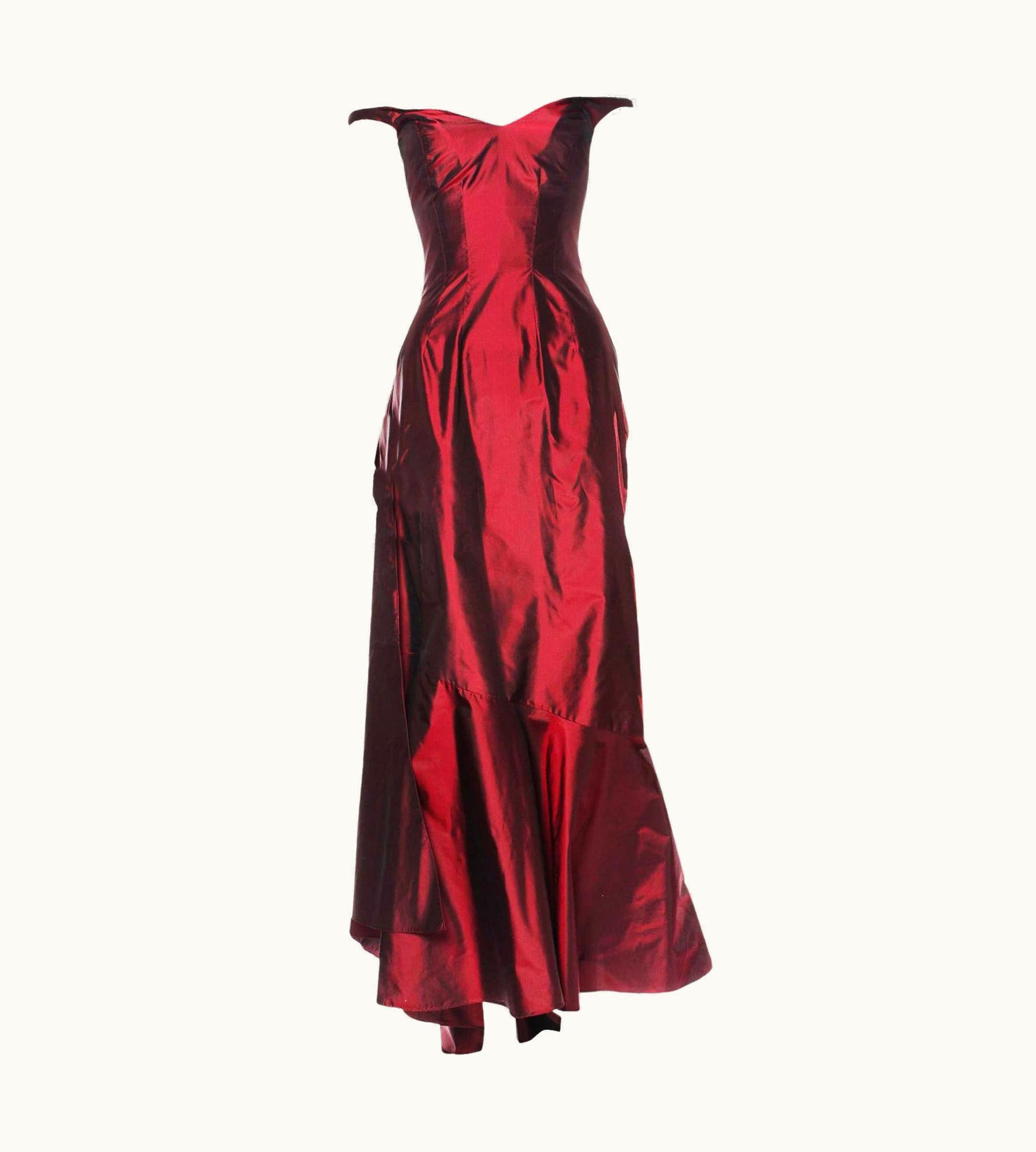 John Galliano AW John Galliano 2000 Deep Red Silk Taffeta Corset Off Shoulder Gown
