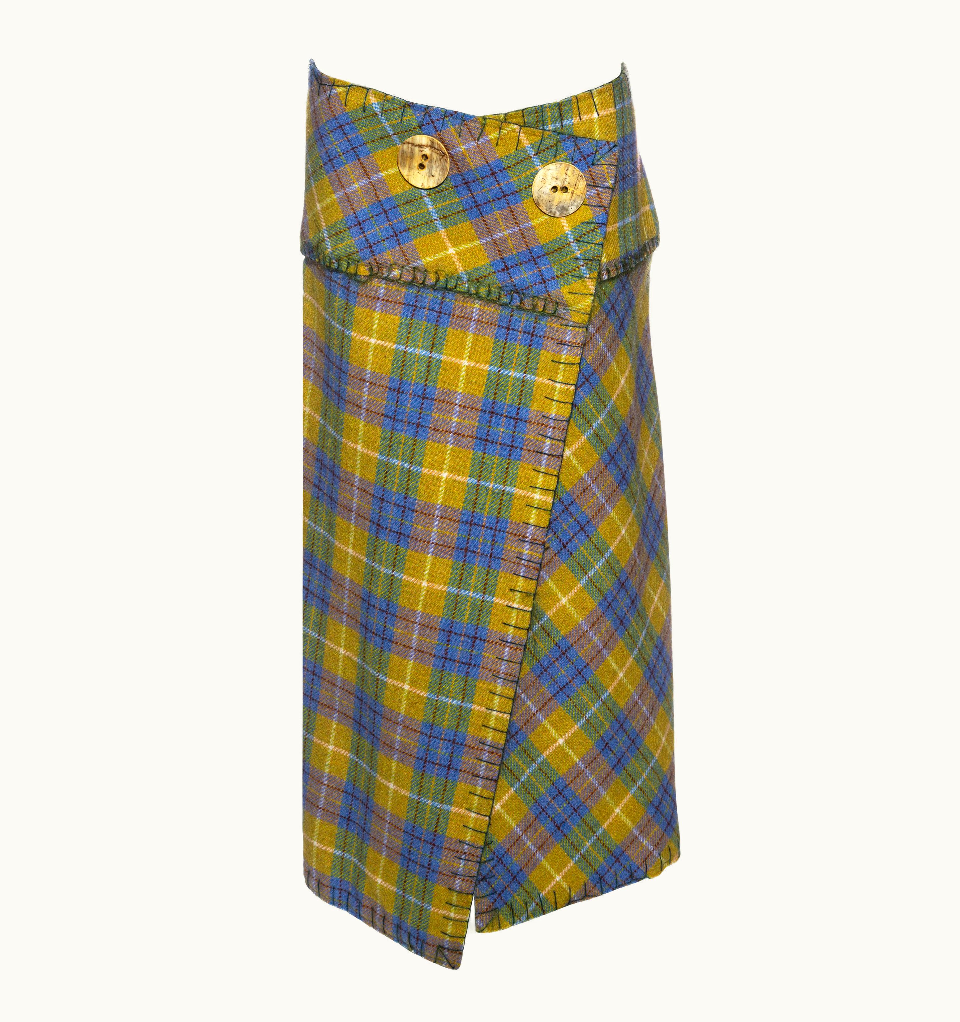 John Galliano John Galliano Multicoloured Mohair Plaid Wrap Skirt, AW 2000