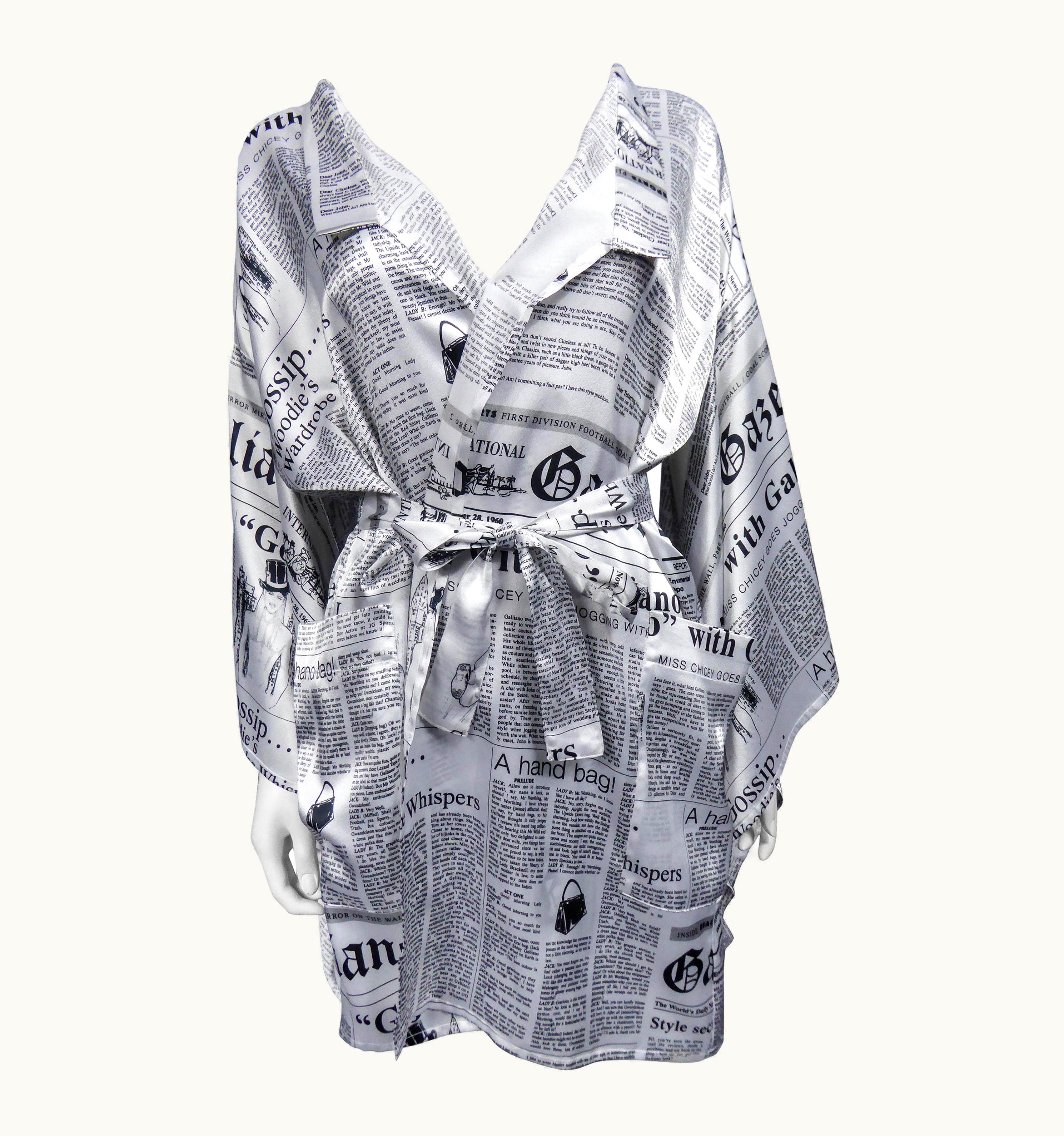 John Galliano John Galliano Kimono Newspapers Printed Satin Dress Circa 2000