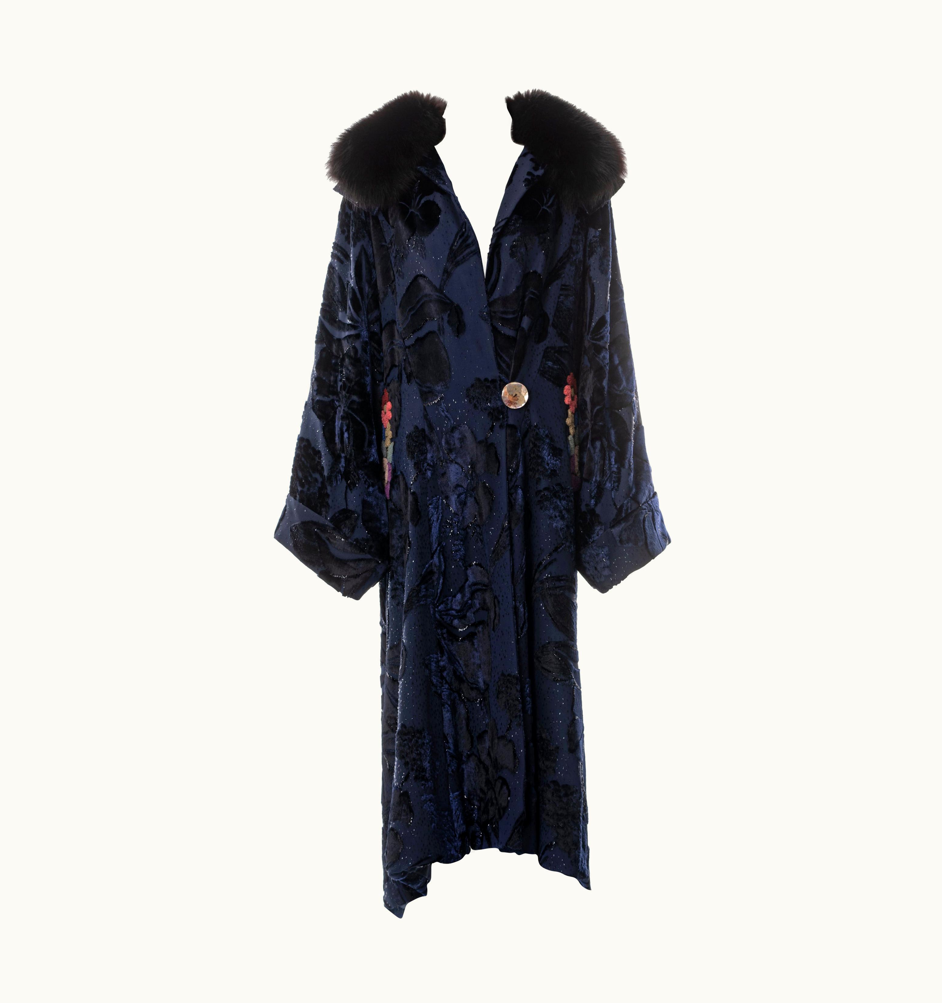John Galliano John Galliano Midnight Blue Velvet Devoré Evening Coat, AW 2000
