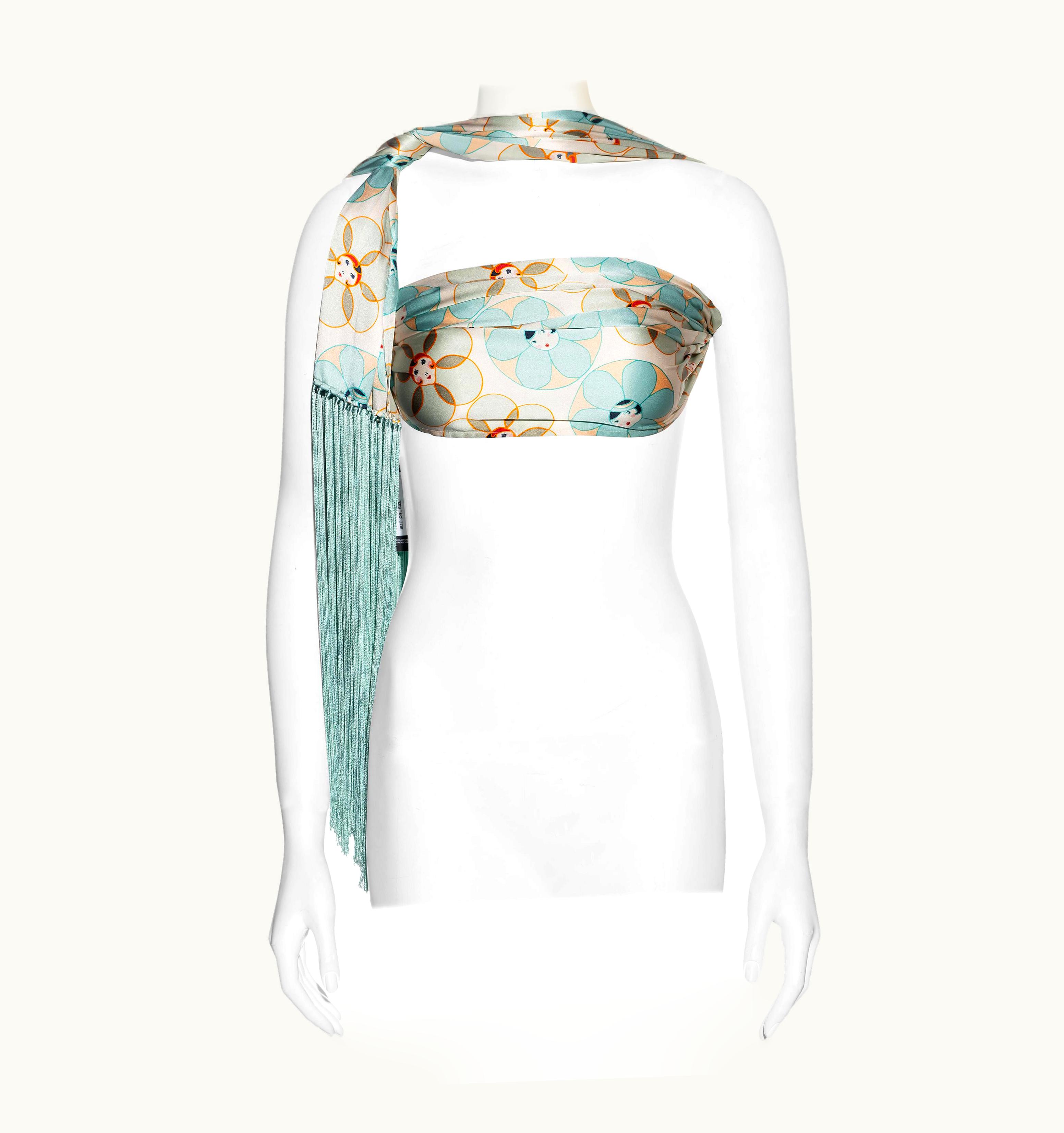 John Galliano John Galliano Silk Multifunctional Fringed Bandeau Top S/S Scarf, S/S 2001