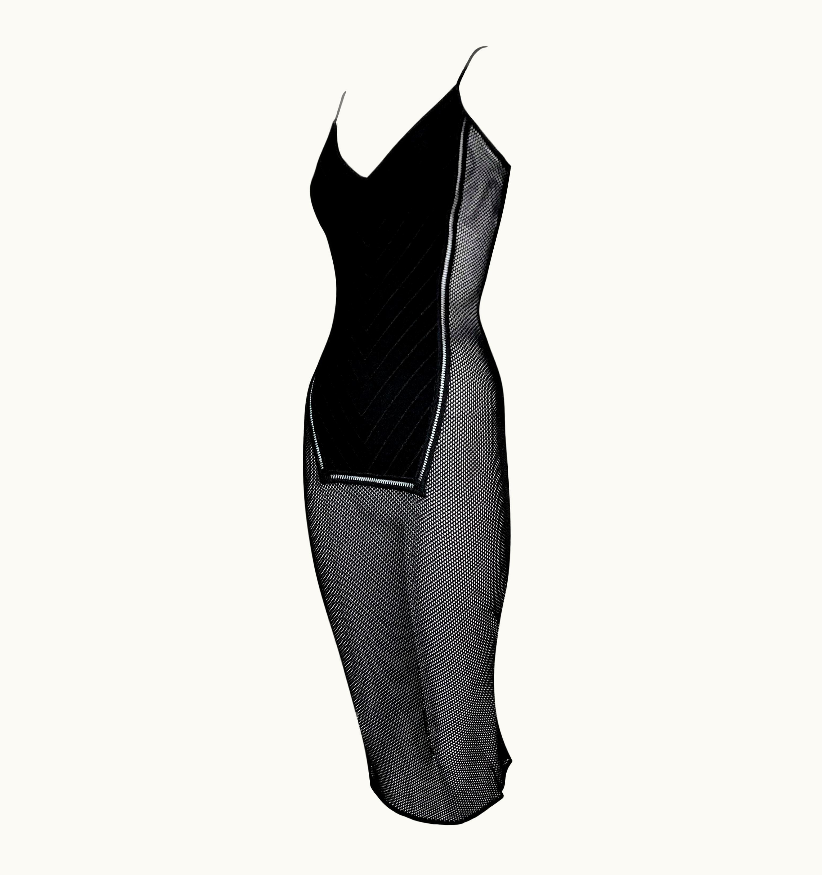 John Galliano 2001 John Galliano Sheer Black Fishnet Mesh Knit Wiggle Dress