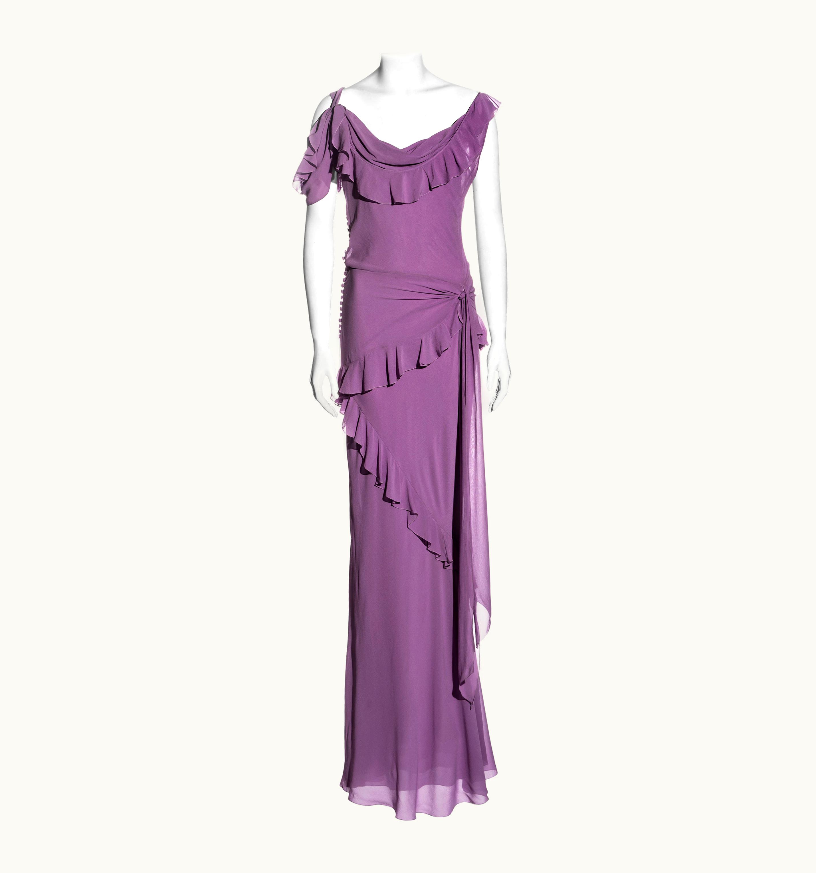 John Galliano John Galliano Purple Silk Bias-cut Evening Dress With Frills, S/S 2002