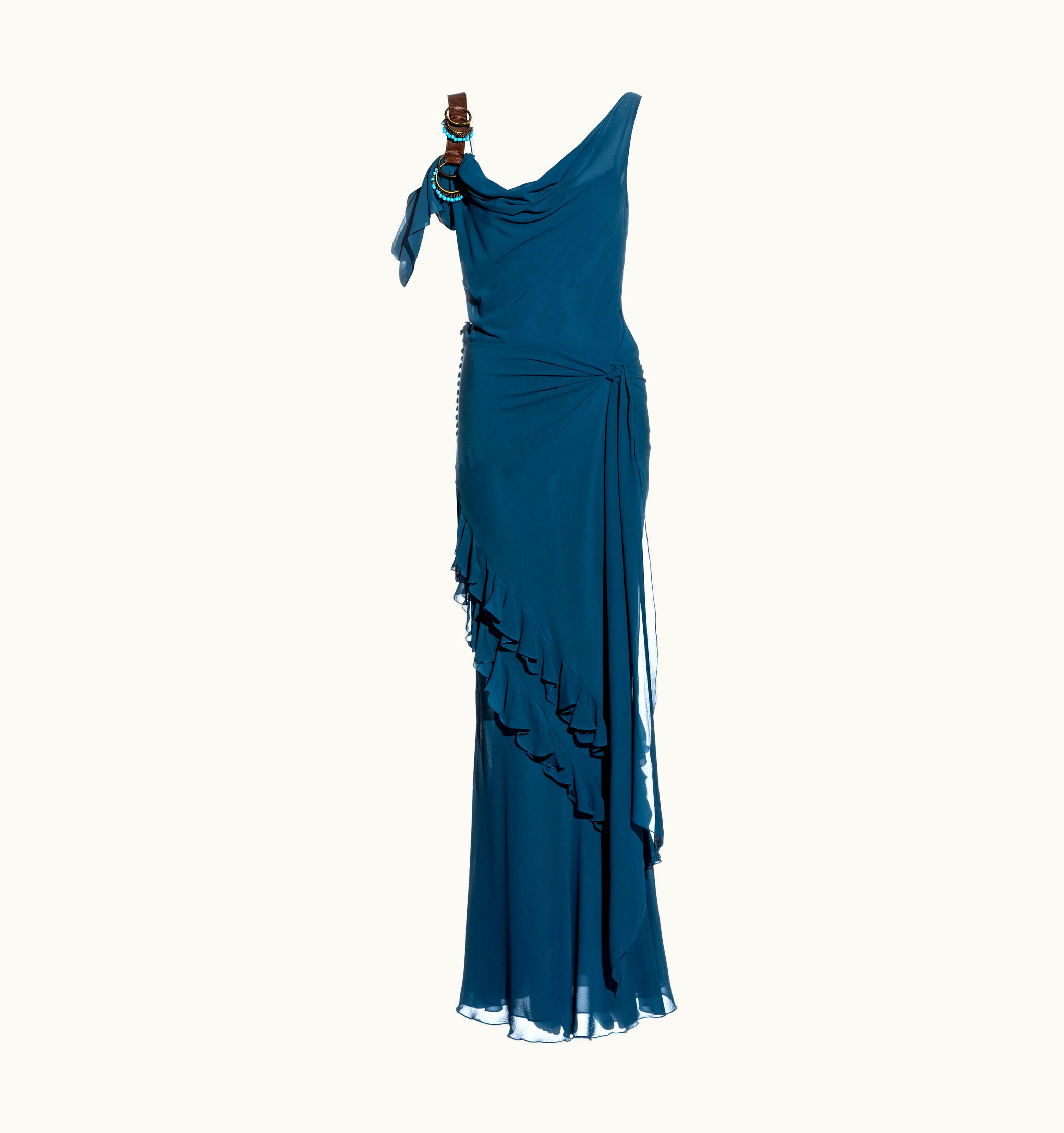 John Galliano Blue Bias Cut Silk Floor-length Evening Dress, S/S 2003