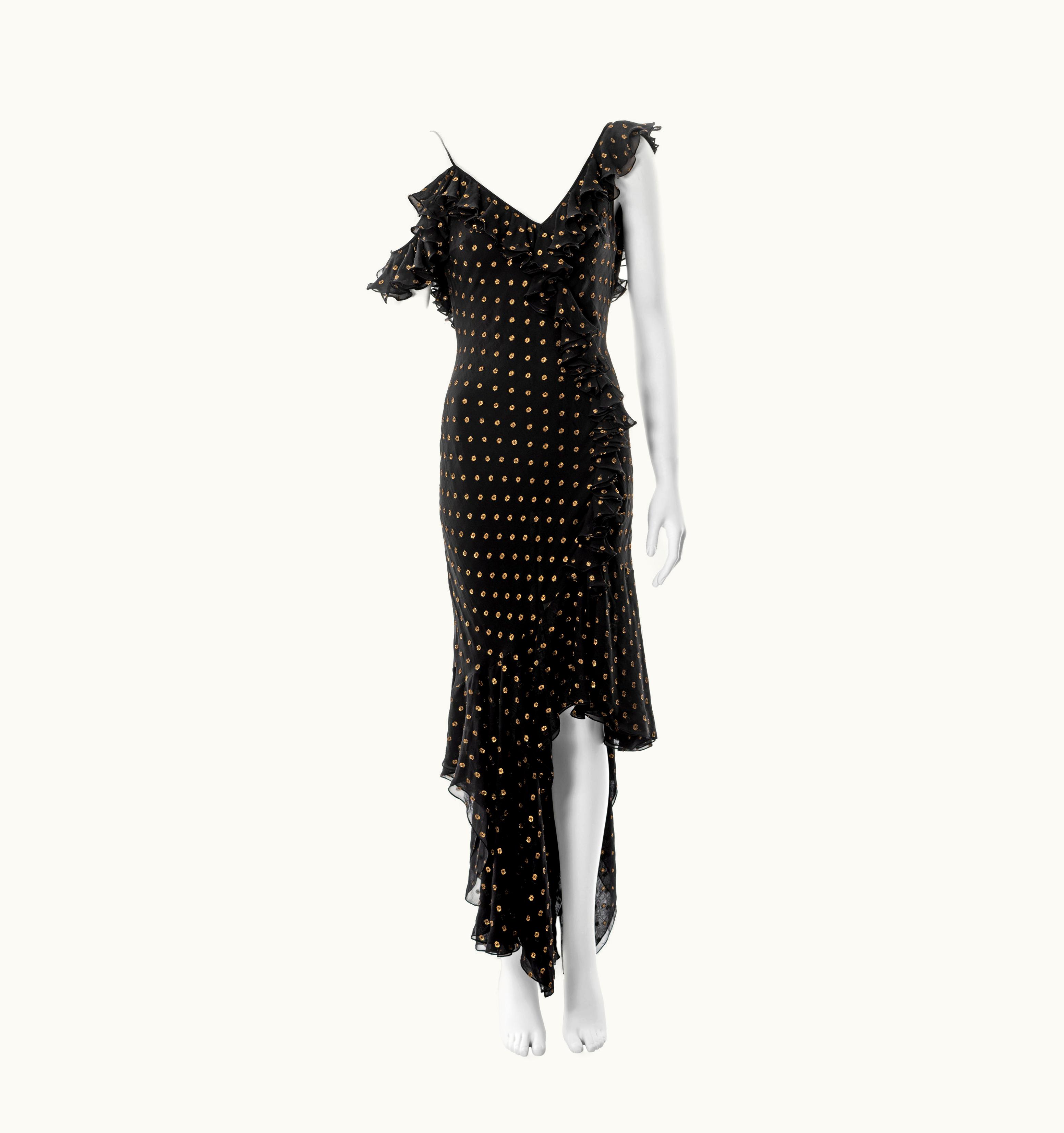 John Galliano John Galliano Black And Gold Bias Cut Silk Evening Dress, S/S 2003