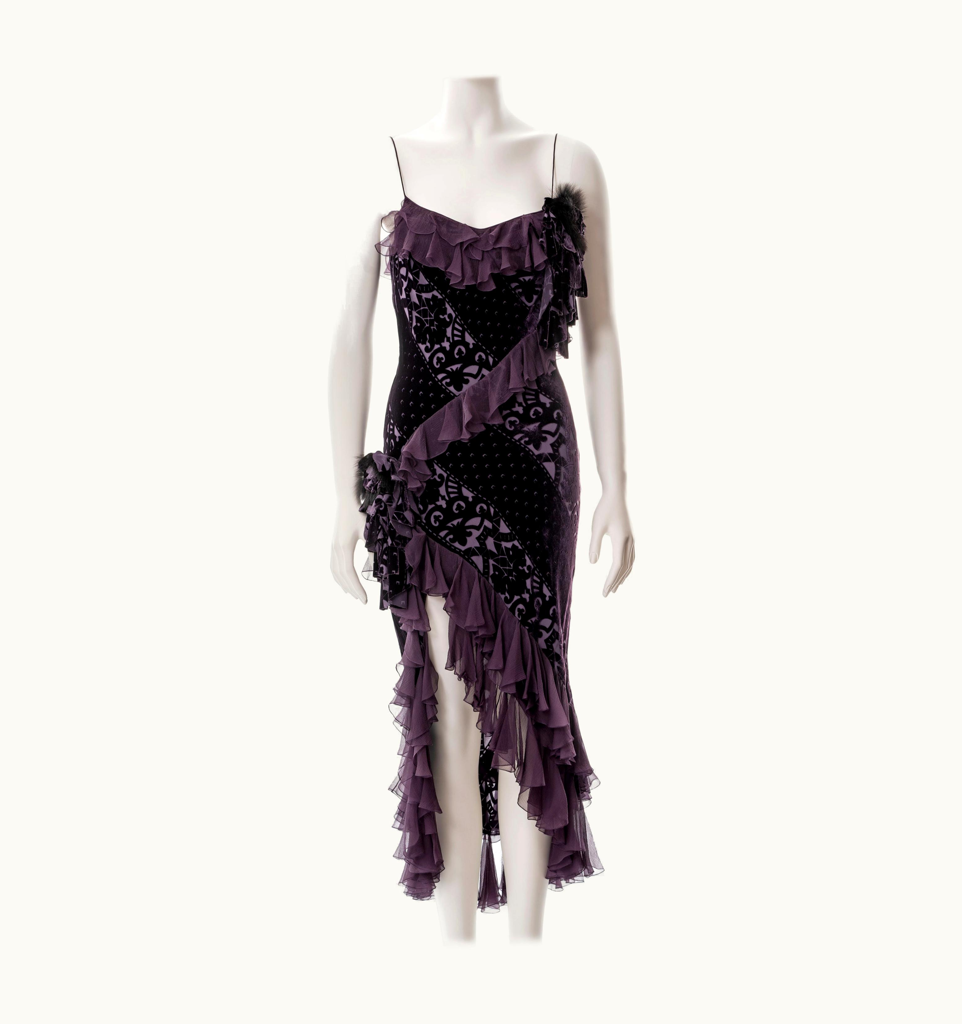 John Galliano Purple Velvet Devoré And Silk Bias Cut Evening Dress, AW 2003