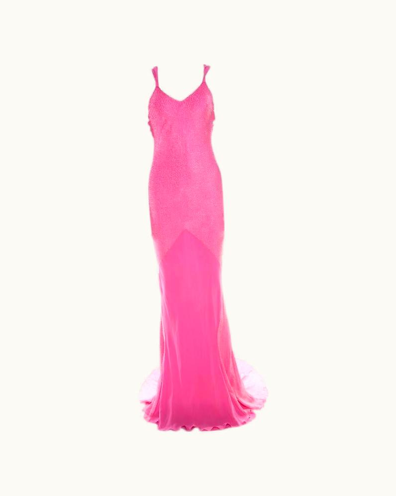 John Galliano John Galliano Pink Textured Draped High Low Maxi Dress
