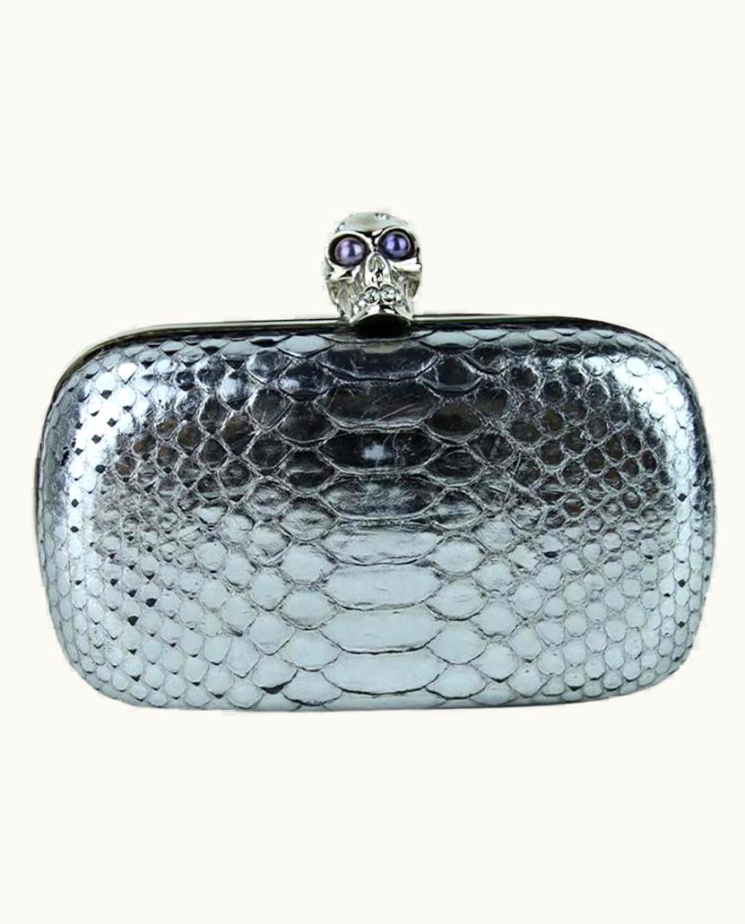 Alexander McQueen Alexander Mcqueen Silver Blue Python Clutch Bag