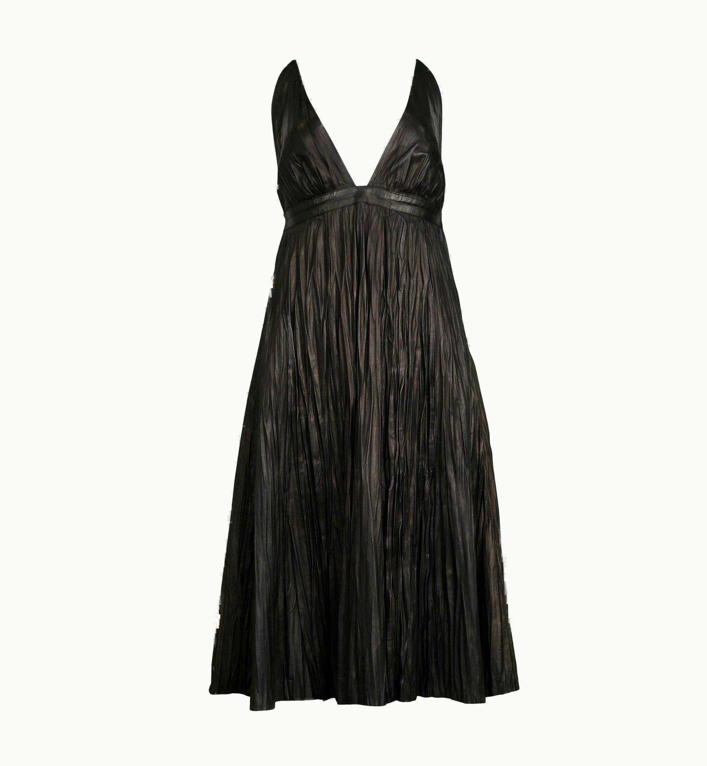 Alexander McQueen Vintage Alexander McQueen Black Leather Fortuny Crinkle Dress