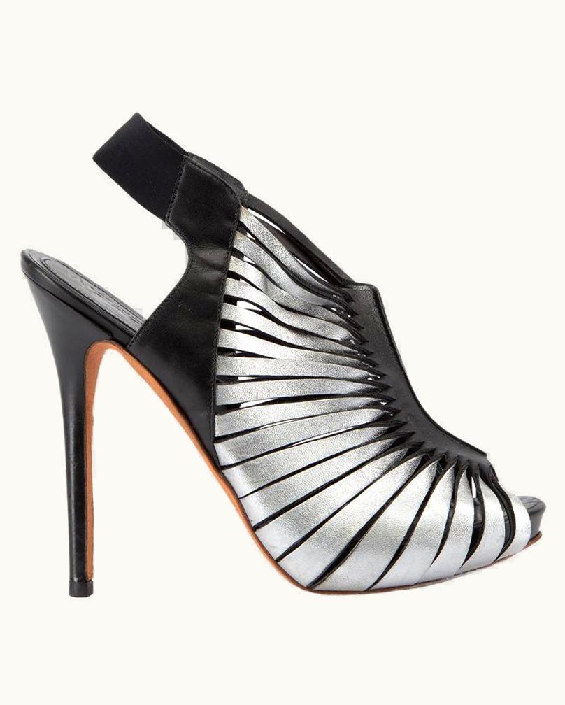 Alexander McQueen Alexander McQueen Women' Silver & Black Strappy Slingback Heels