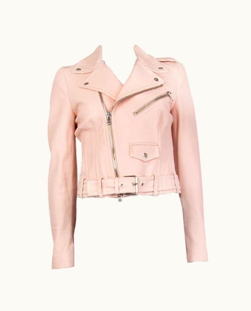 Alexander McQueen Alexander Mcqueen Pink Leather Cropped Biker Jacket