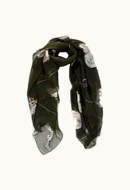 Alexander McQueen Alexander McQueen Khaki Skull Floral Silk Chiffon Scarf