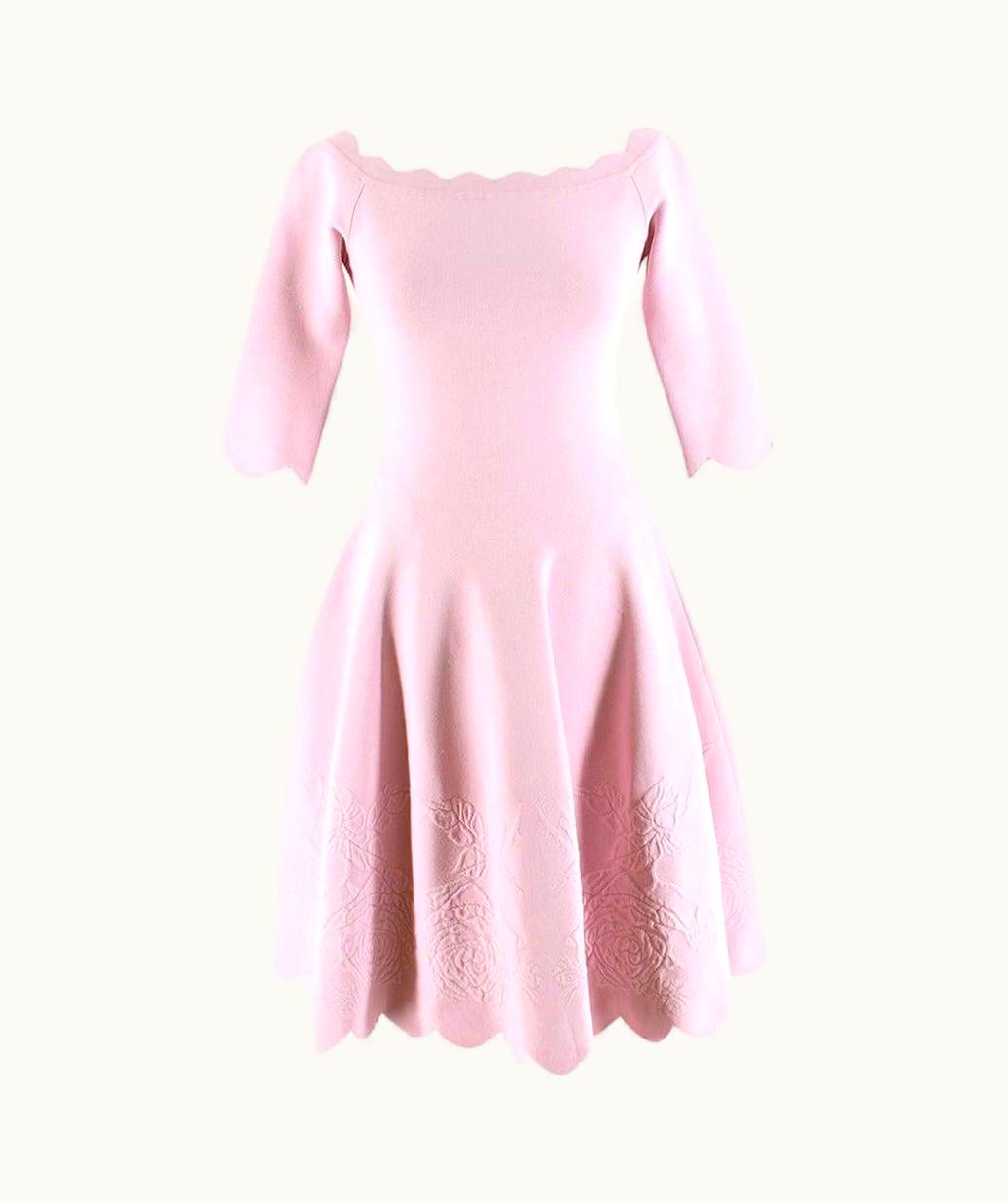 Alexander McQueen Alexander McQueen Floral Jacquard Knit Pink Scalloped Dress