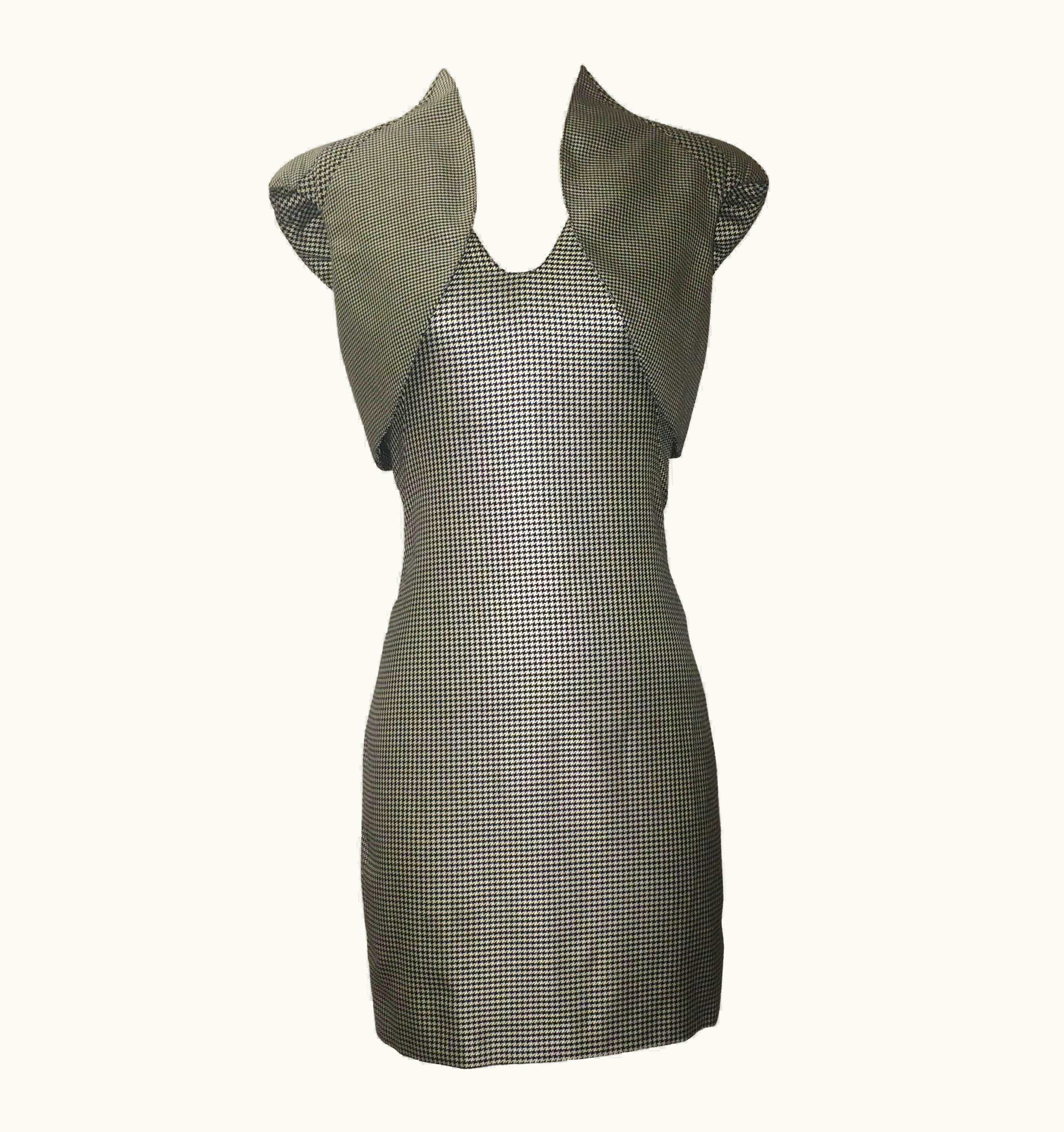 Alexander McQueen Alexander McQueen Black White Houndstooth Sculptural Shoulder Bolero Dress