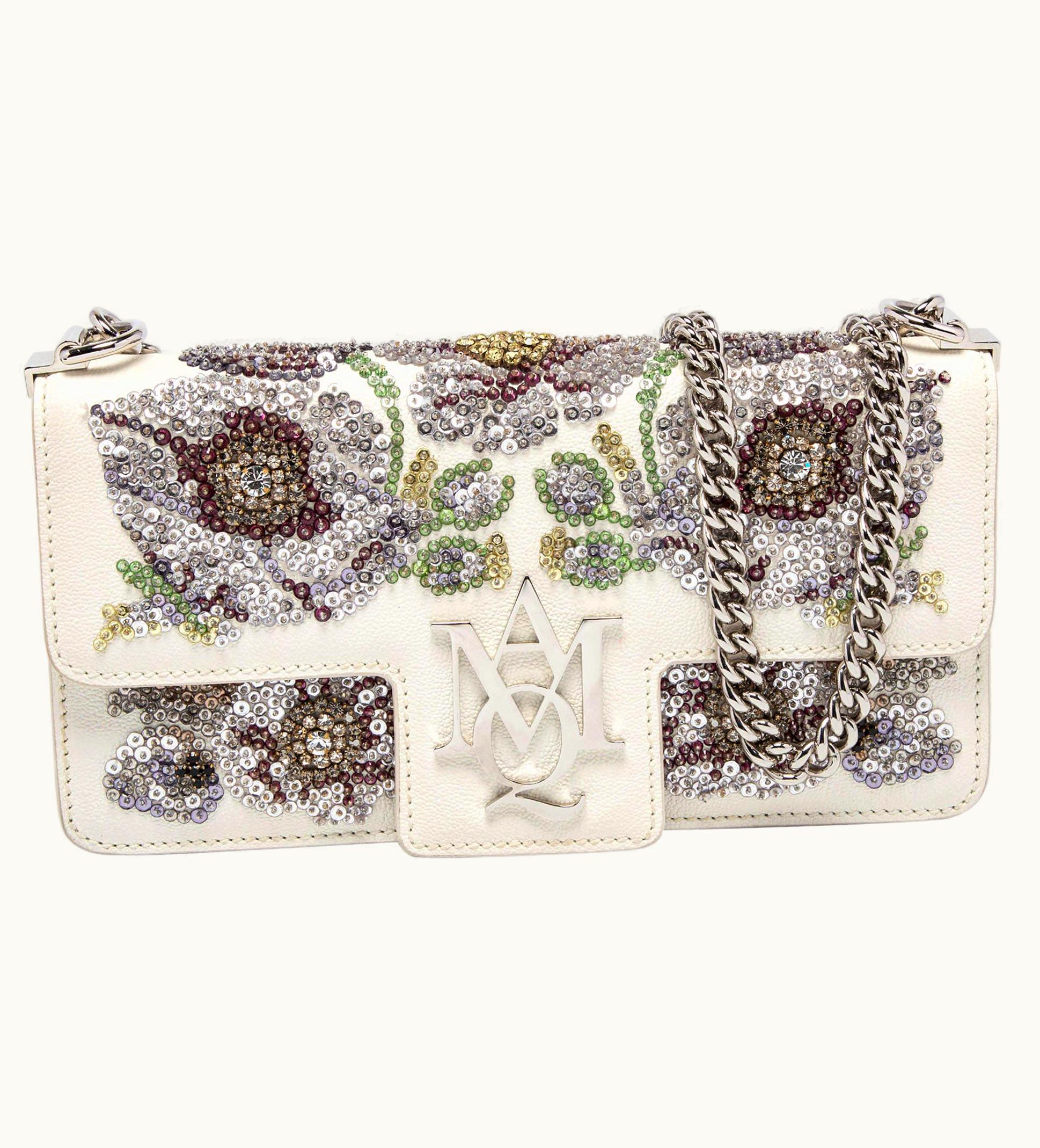 Alexander McQueen Alexander McQueen White Leather Embellished Insignia Chain Bag