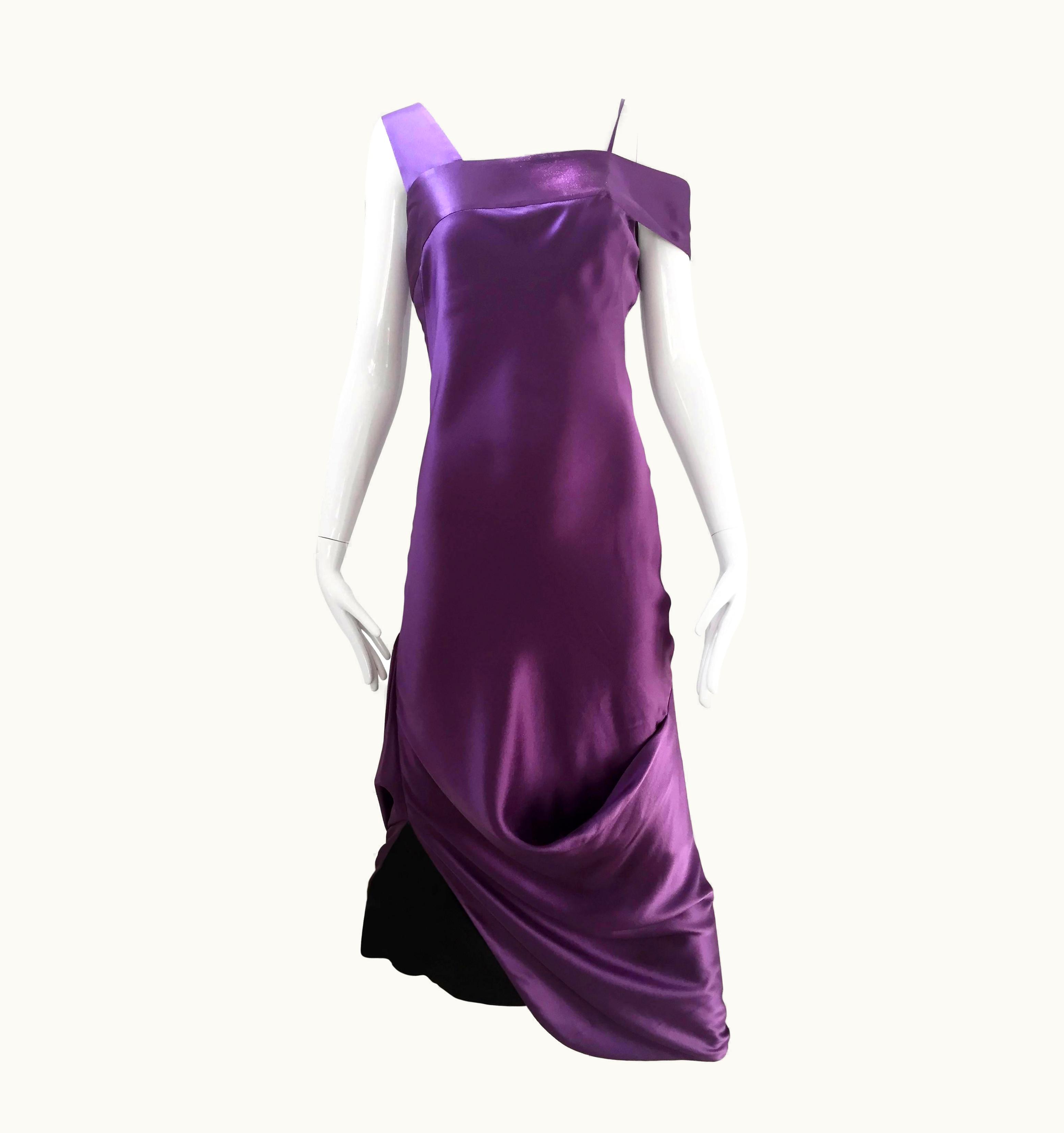 Alexander McQueen Alexander McQueen Violet Grecian Silk Gown With Asymmetrical Shoulder