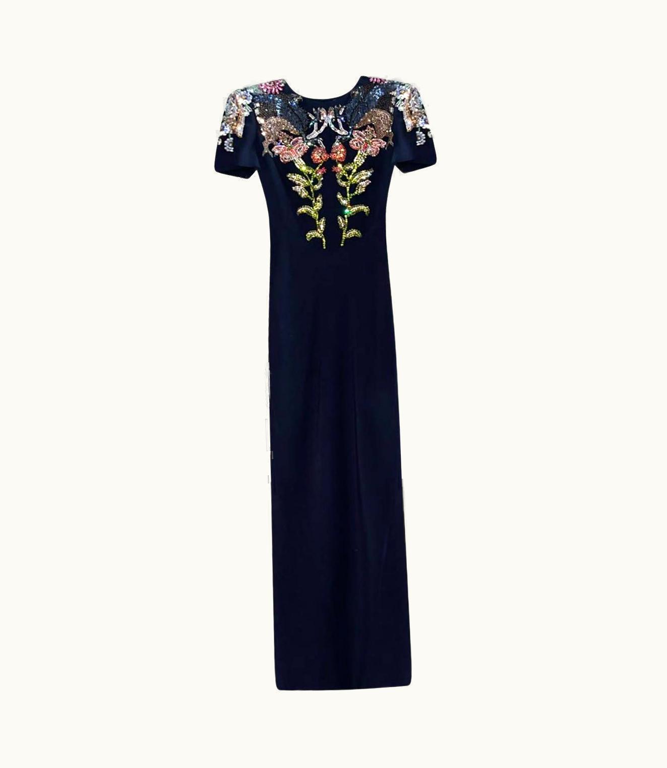 Alexander McQueen Alexander McQueen Black Evening Dress With Floral Crystal Embroidery