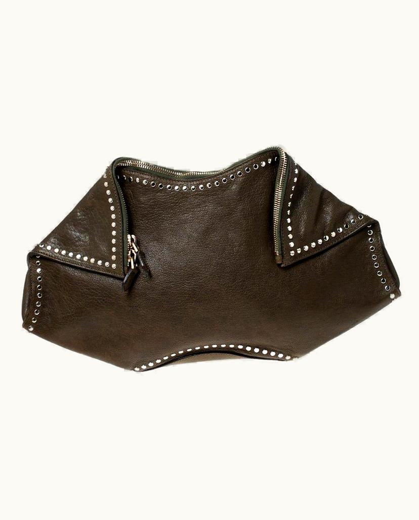Alexander McQueen Alexander McQueen Olive Green Leather Medium De Manta Clutch