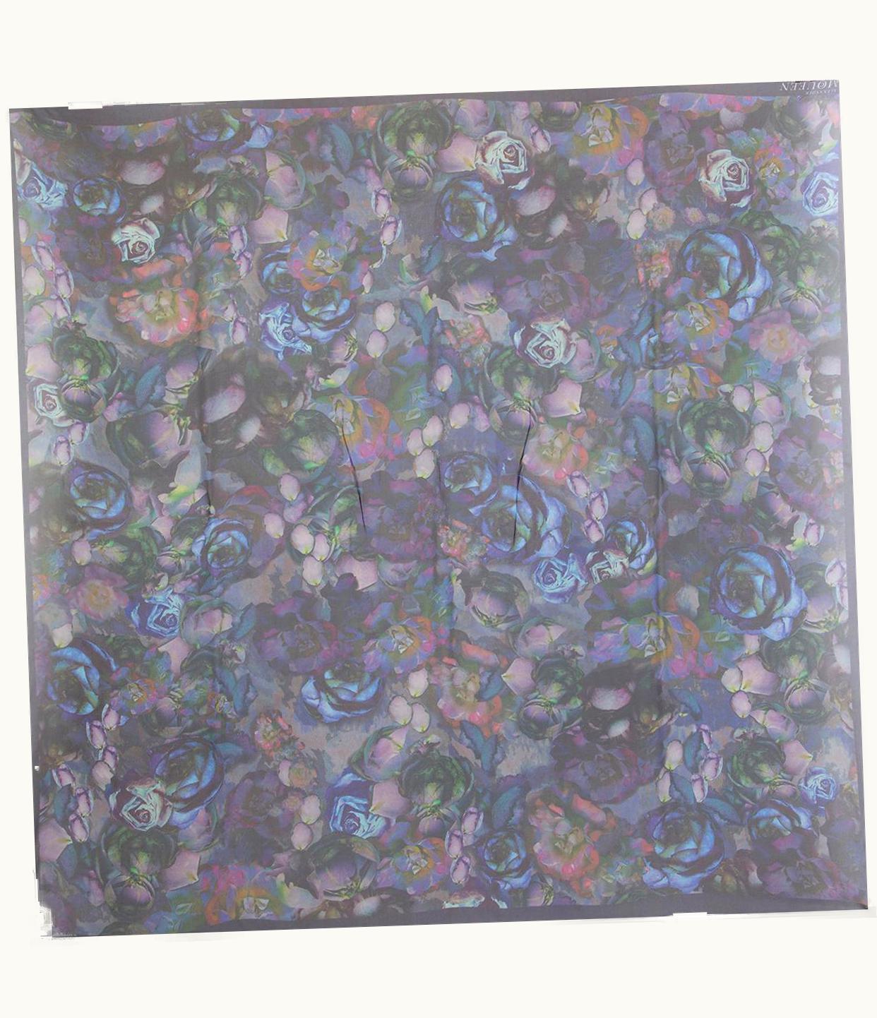 Alexander McQueen Alexander Mcqueen Blue Purple Silk Chiffon Rose Print Scarf
