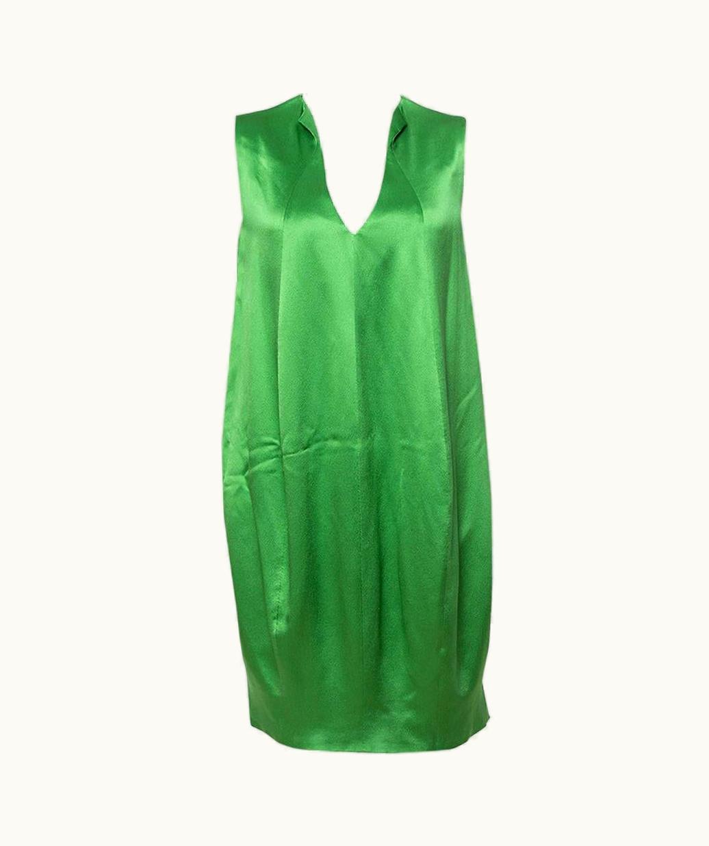 Alexander McQueen Alexander McQueen Green Silk Satin Sleeveless Shift Dress