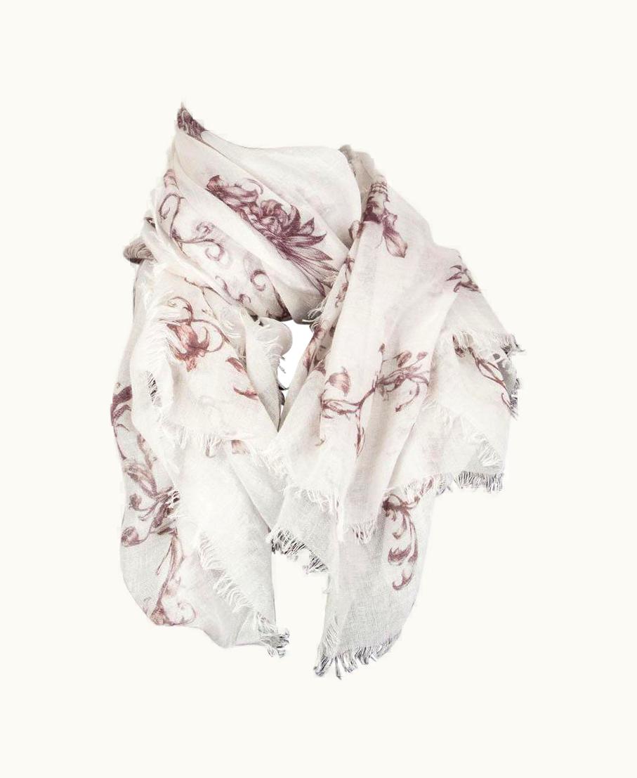Alexander McQueen Alexander Mcqueen Off-white & Burgundy Modal Floral Shawl Scarf