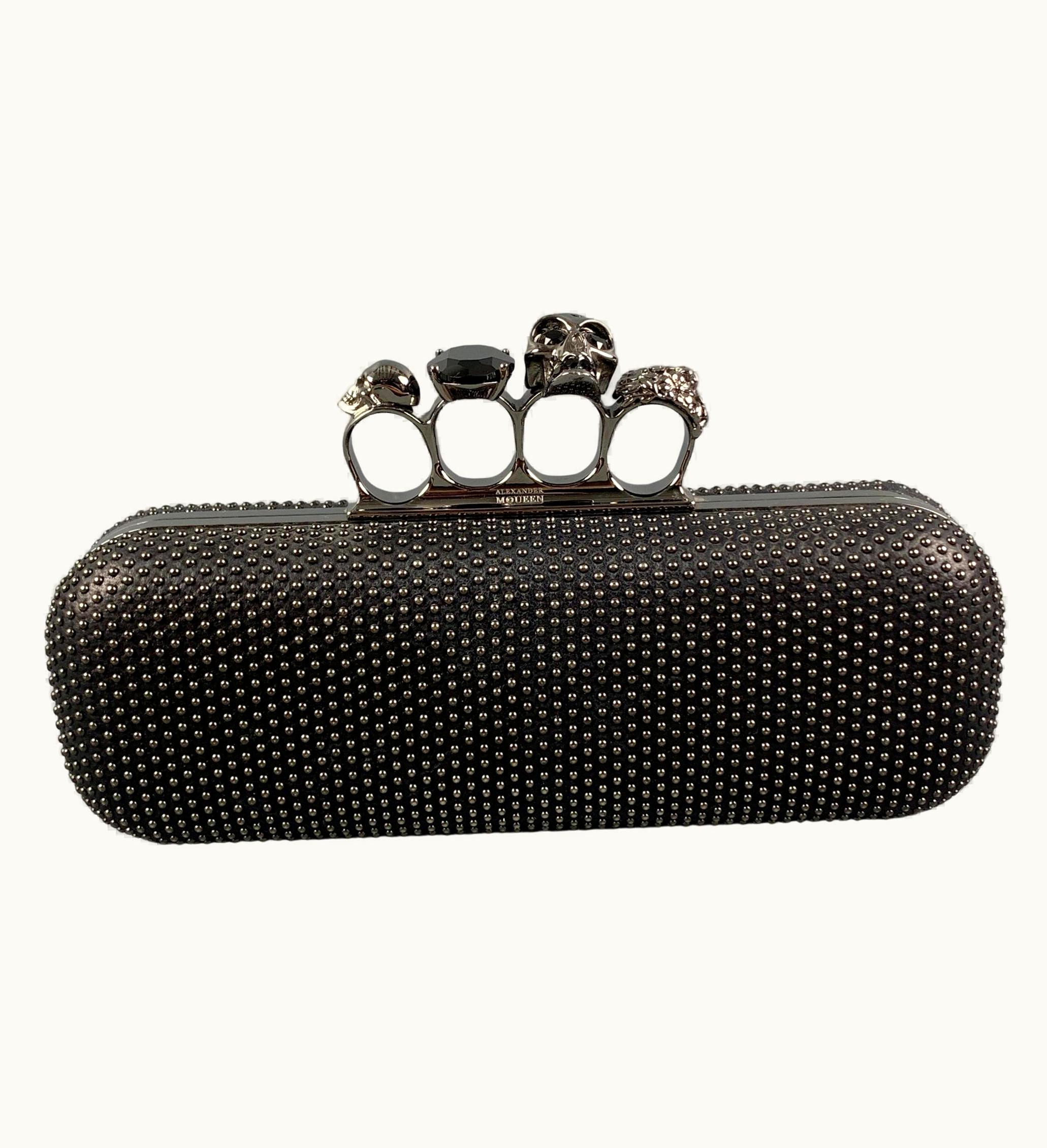 Alexander McQueen Alexander Mcqueen Black Silver Studded Leather Metal Knuckle Clutch