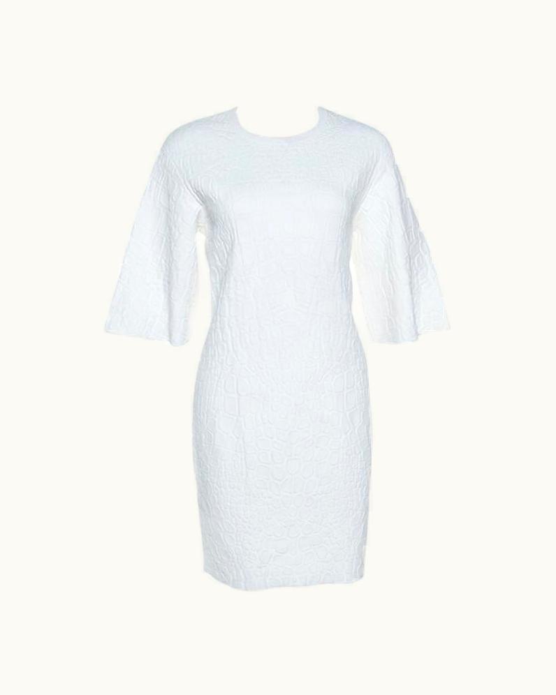 Alexander McQueen Alexander McQueen White Crocodile Embossed Stretch Knit Dress