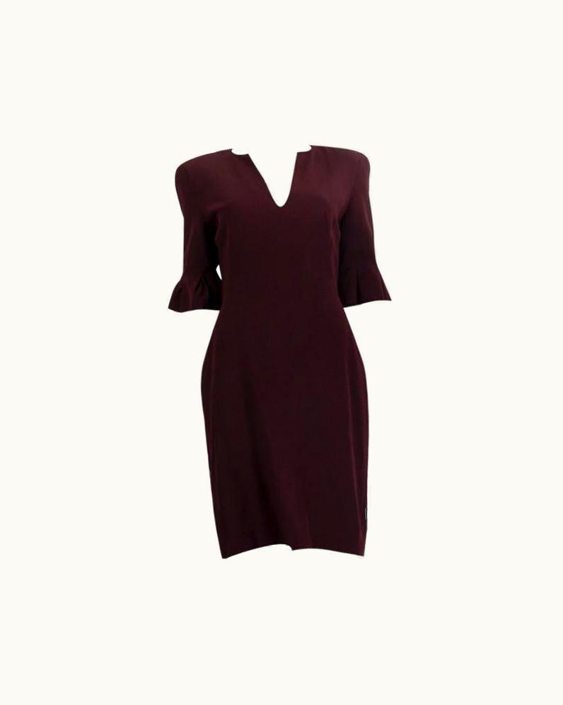 Alexander McQueen Alexander Mcqueen Burgundy Acetate Short Sleeve Sheath Dress