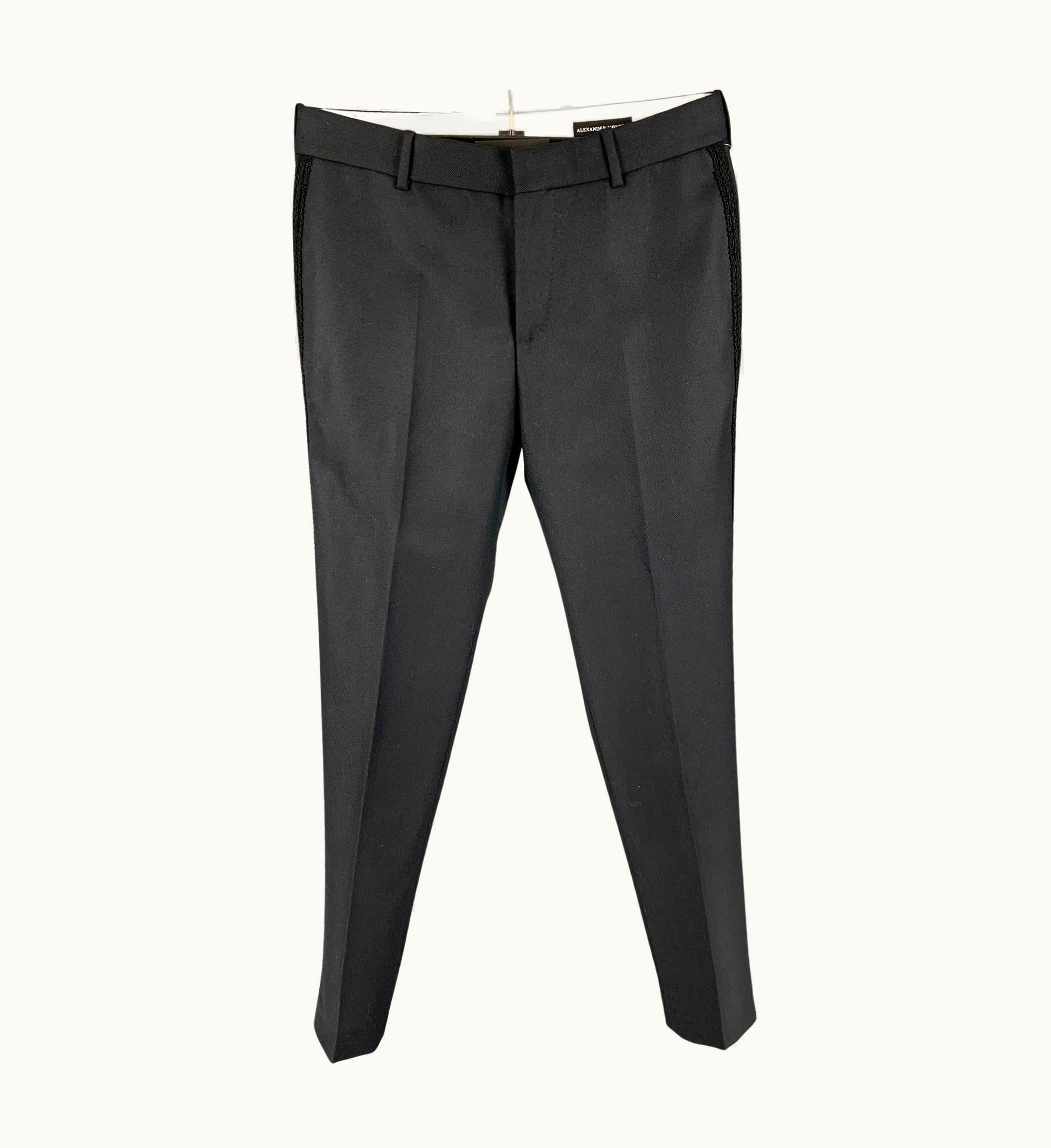 Alexander McQueen Alexander Mcqueen Navy Wool Tuxedo Dress Pants