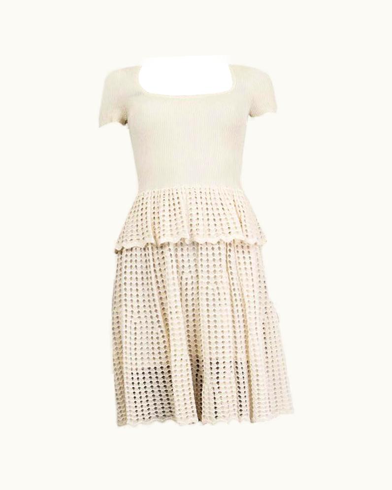 Alexander McQueen Alexander Mcqueen White Ribbed & Open Knit Peplum Dress