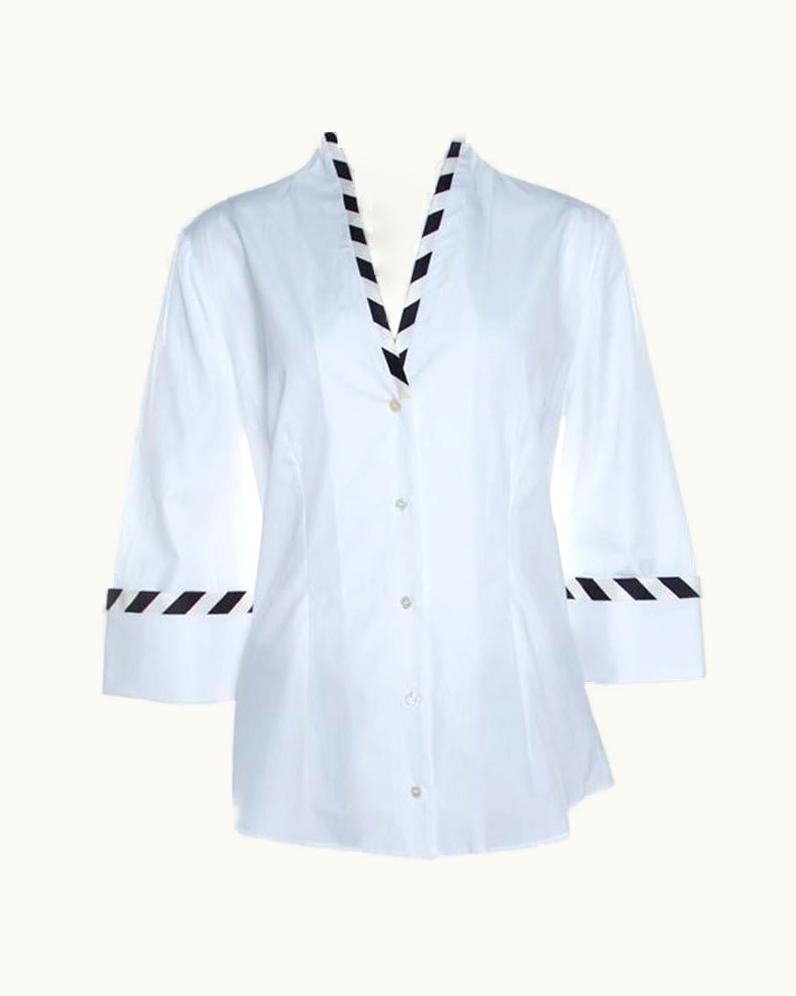 Alexander McQueen Alexander McQueen White Cotton Striped Piping Detailed Shirt
