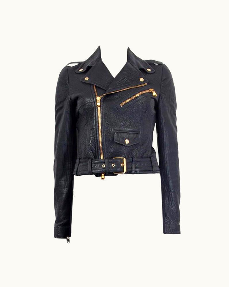 Alexander McQueen Alexander Mcqueen Navy Blue Leather Biker Jacket