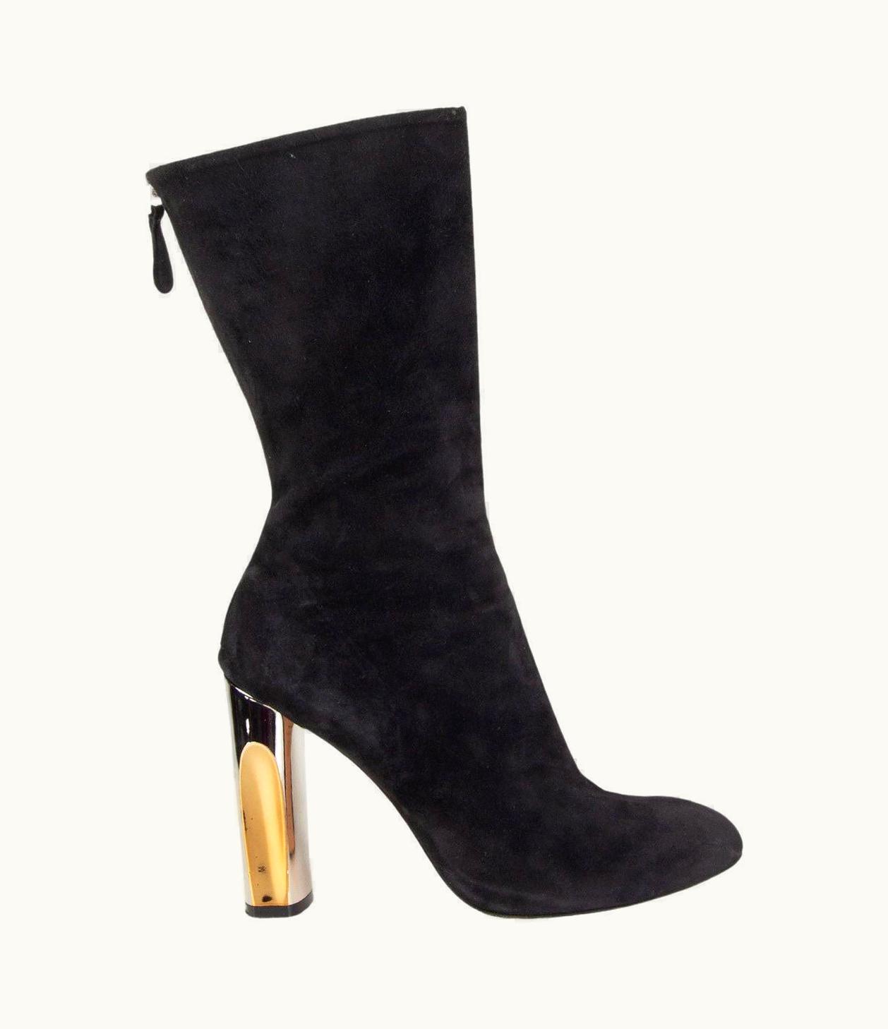 Alexander McQueen Alexander Mcqueen Black Suede Metal Heel Boots Shoes