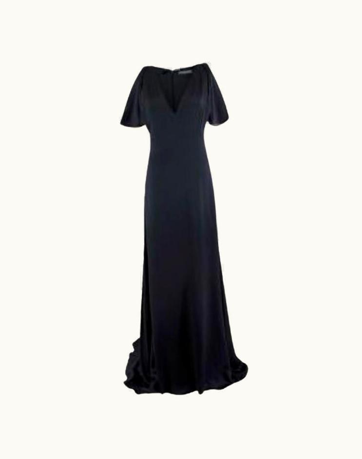 Alexander McQueen Alexander McQueen Black Silk V-Neck Drape Sleeve Gown