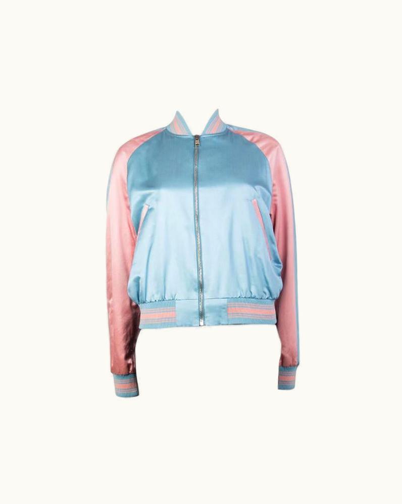 Alexander McQueen Alexander Mcqueen Baby Blue & Pink Embroidered Bomber Jacket